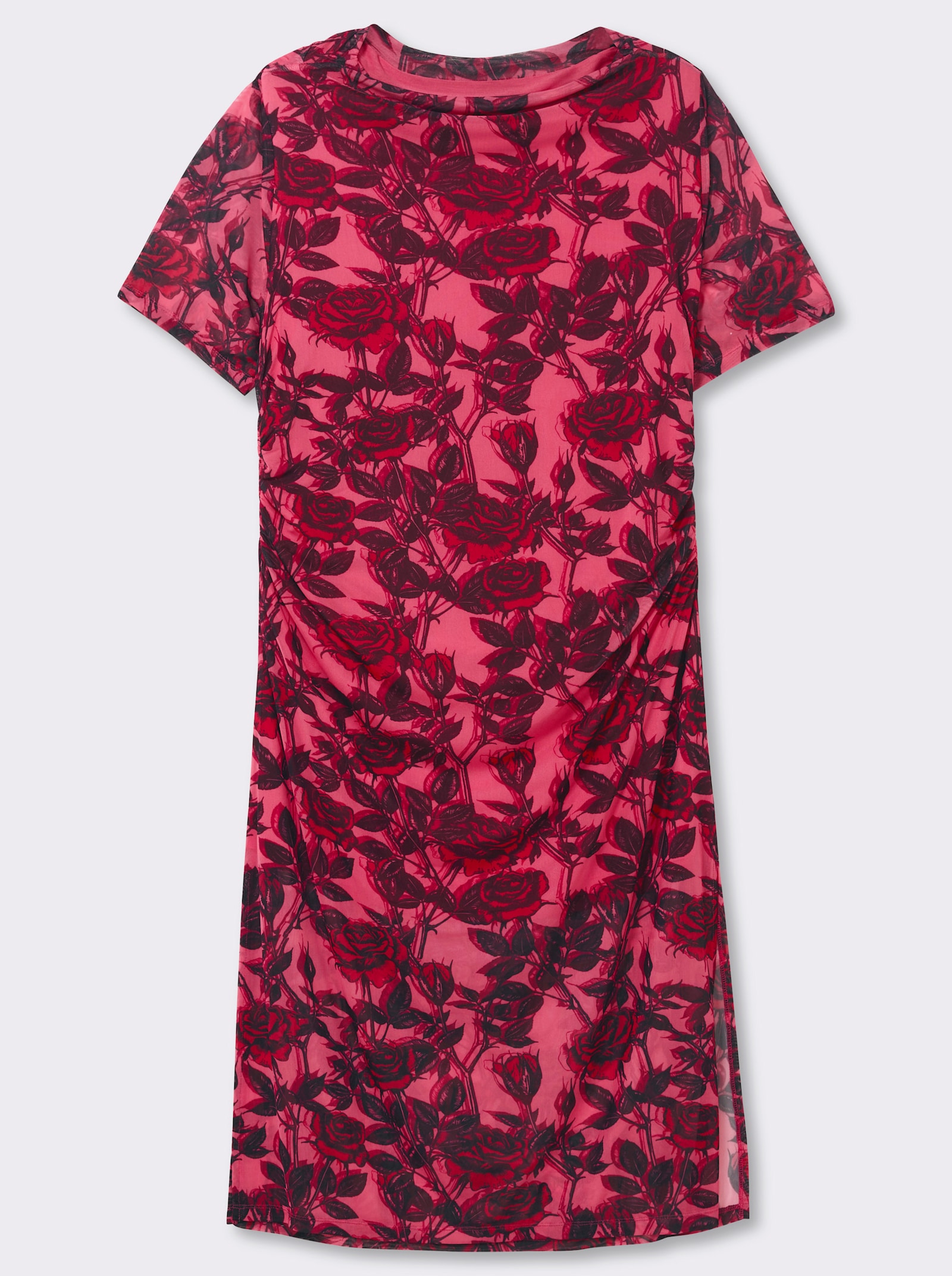 sheego by Joe Browns Maxikleid im Materialmix, mit Rosendruck - rosenquarz-burgund-gemustert