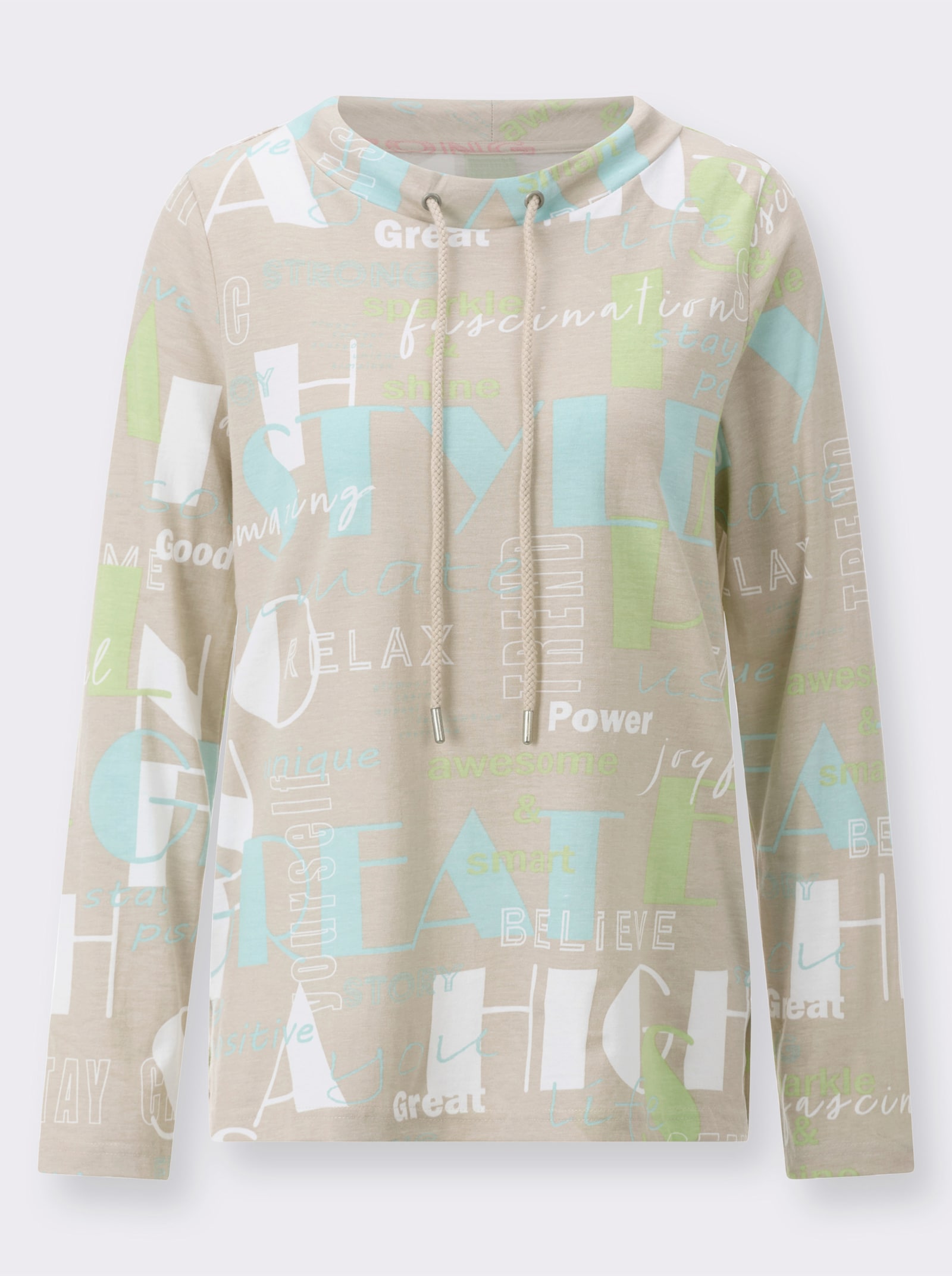Langarmshirt mit Seitenschlitzen - sand-mint-bedruckt