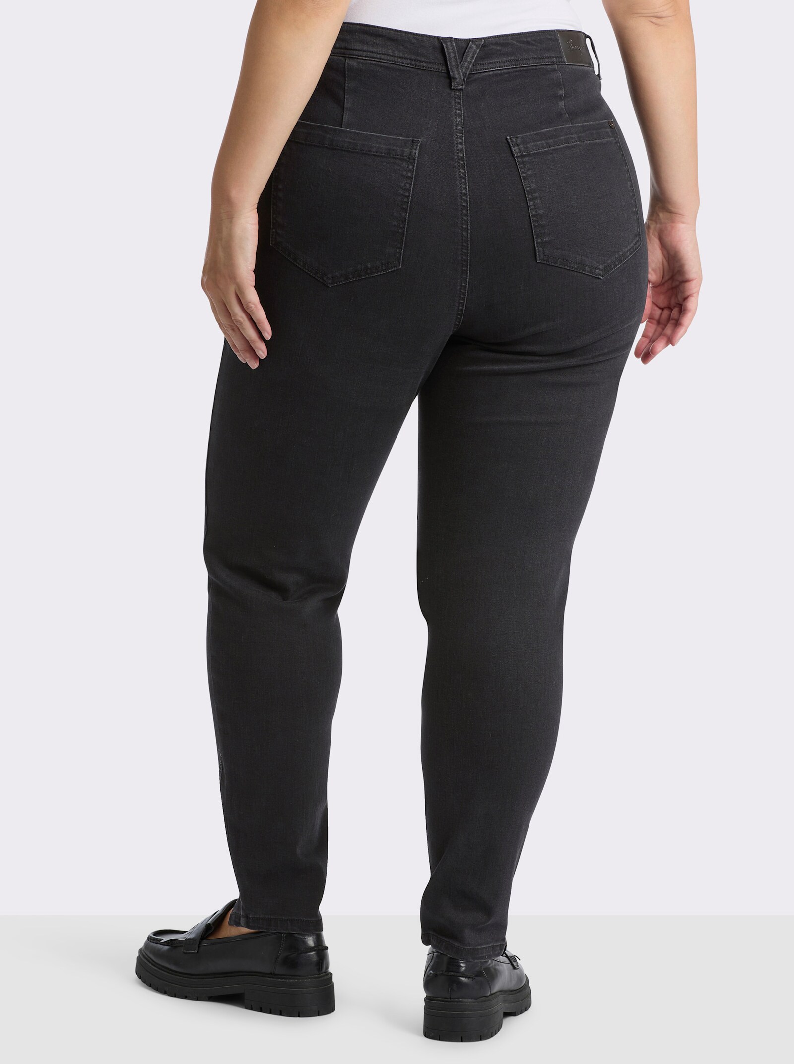 sheego Skinny Jeans mit V-Schlitzen - black denim
