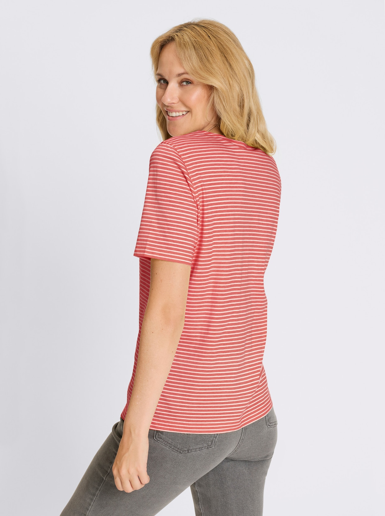 Ringelshirt - koralle-ecru-geringelt