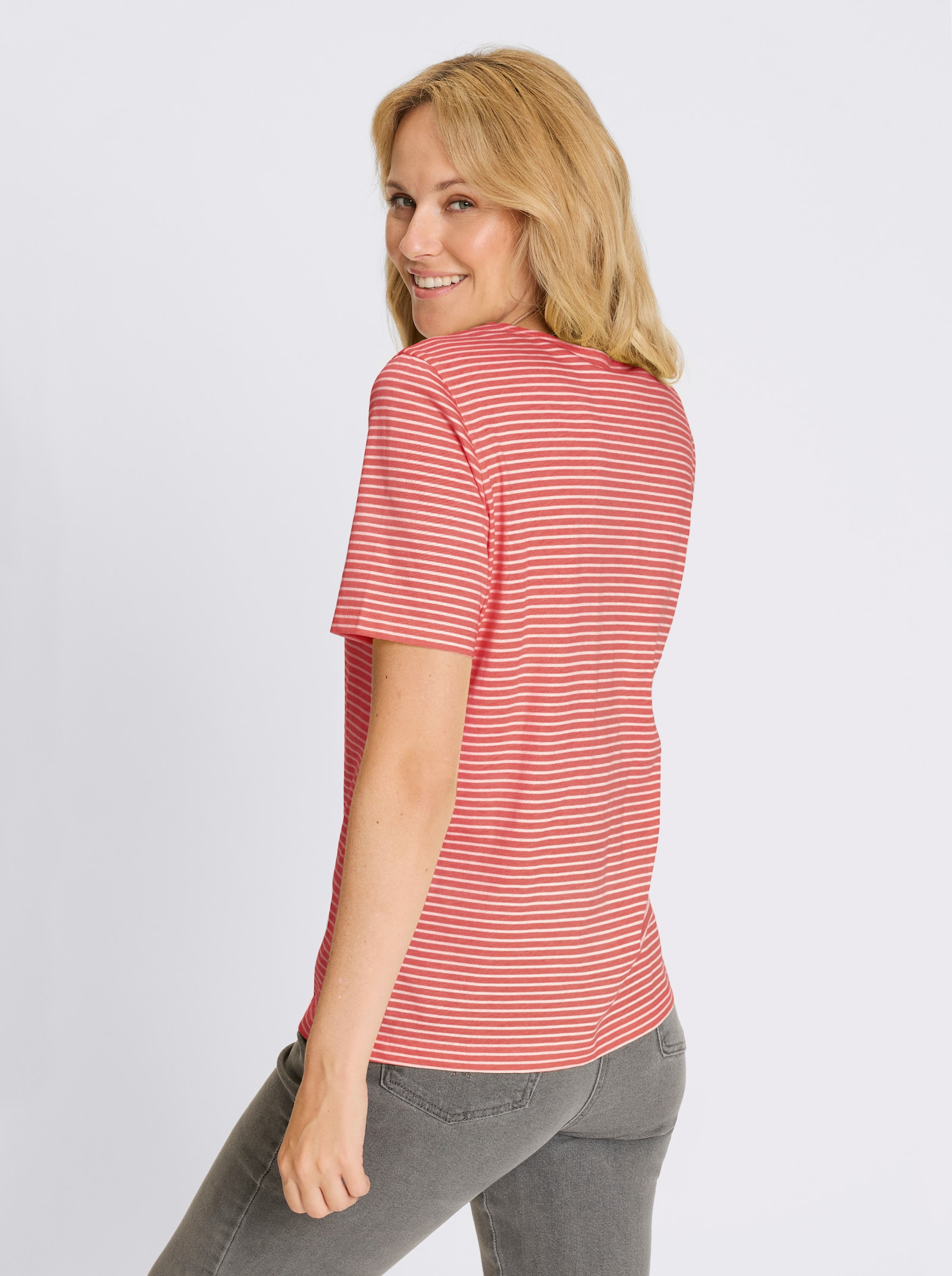 Ringelshirt aus reiner Baumwolle - koralle-ecru-geringelt