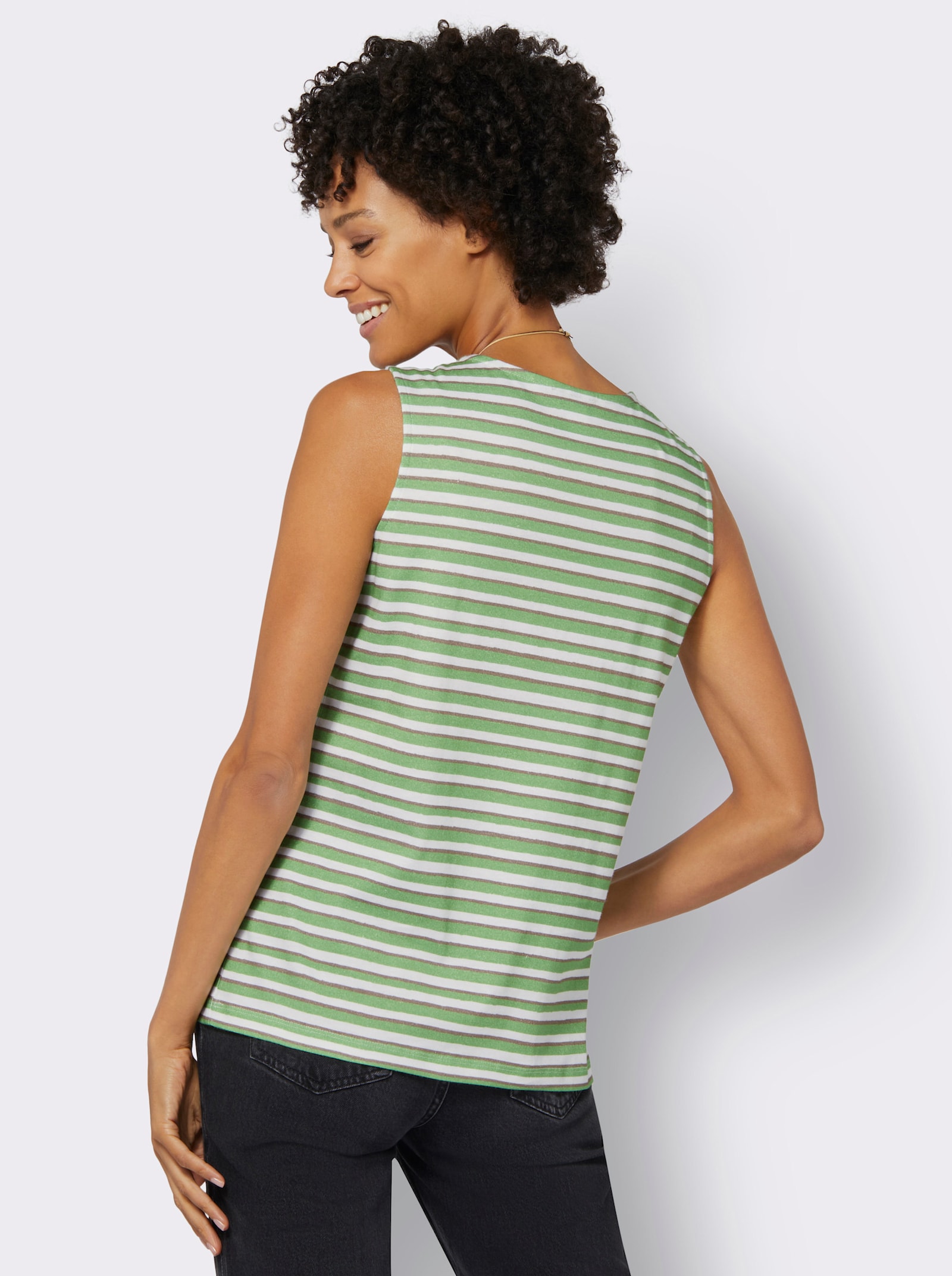 Proužkované tričko s kulatým výstřihem - jablková-bílá-proužek