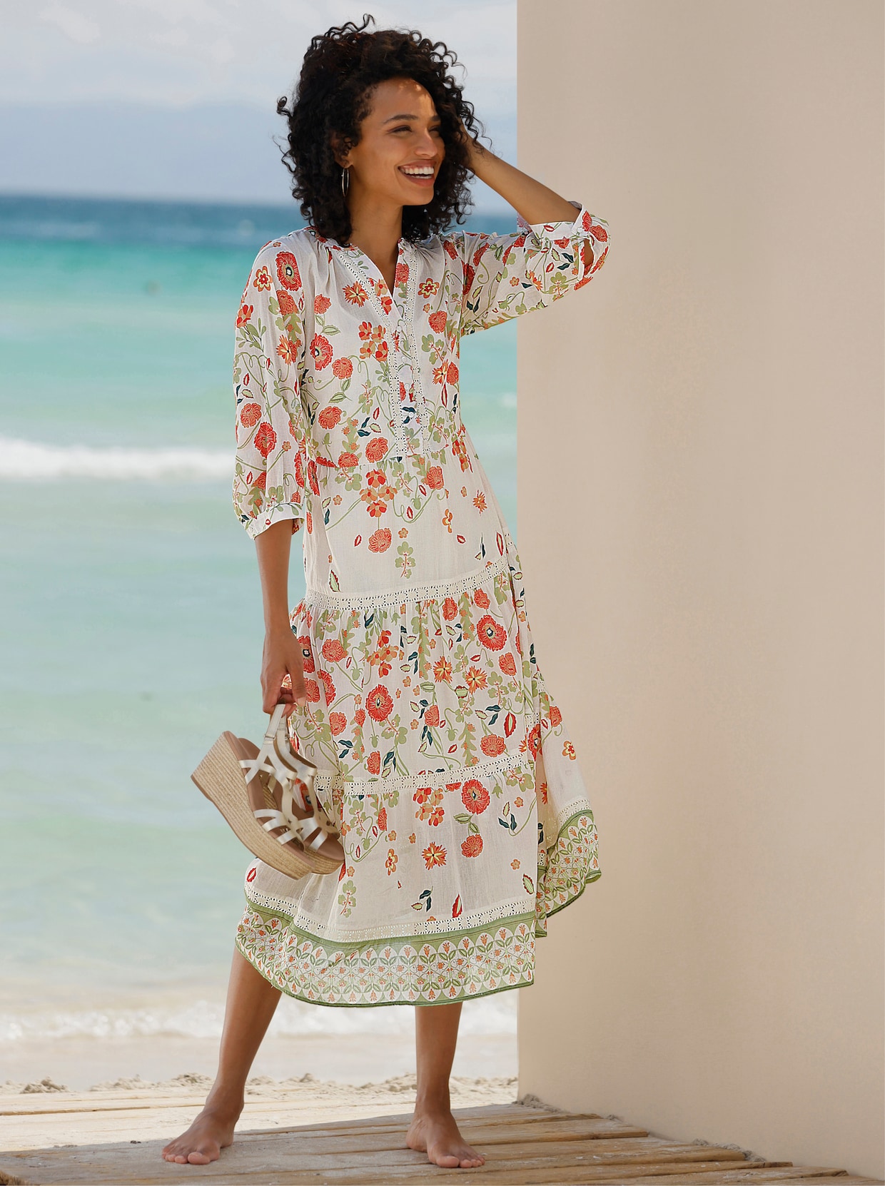 heine Druckkleid - champagner-schilf-bedruckt