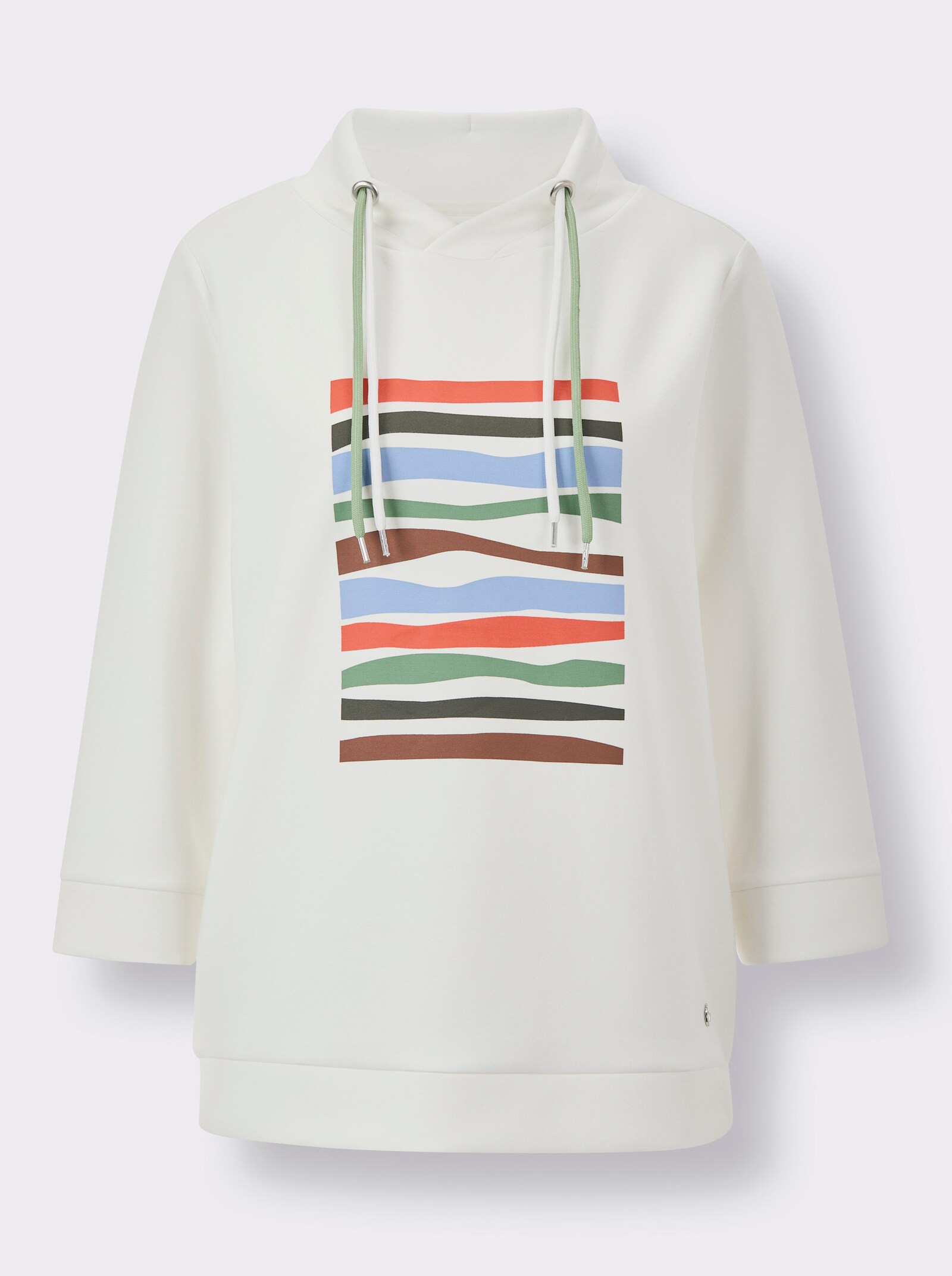 CREATION L PREMIUM Sweatshirt mit weitem Stehkragen - ecru-eucalyptus-bedruckt