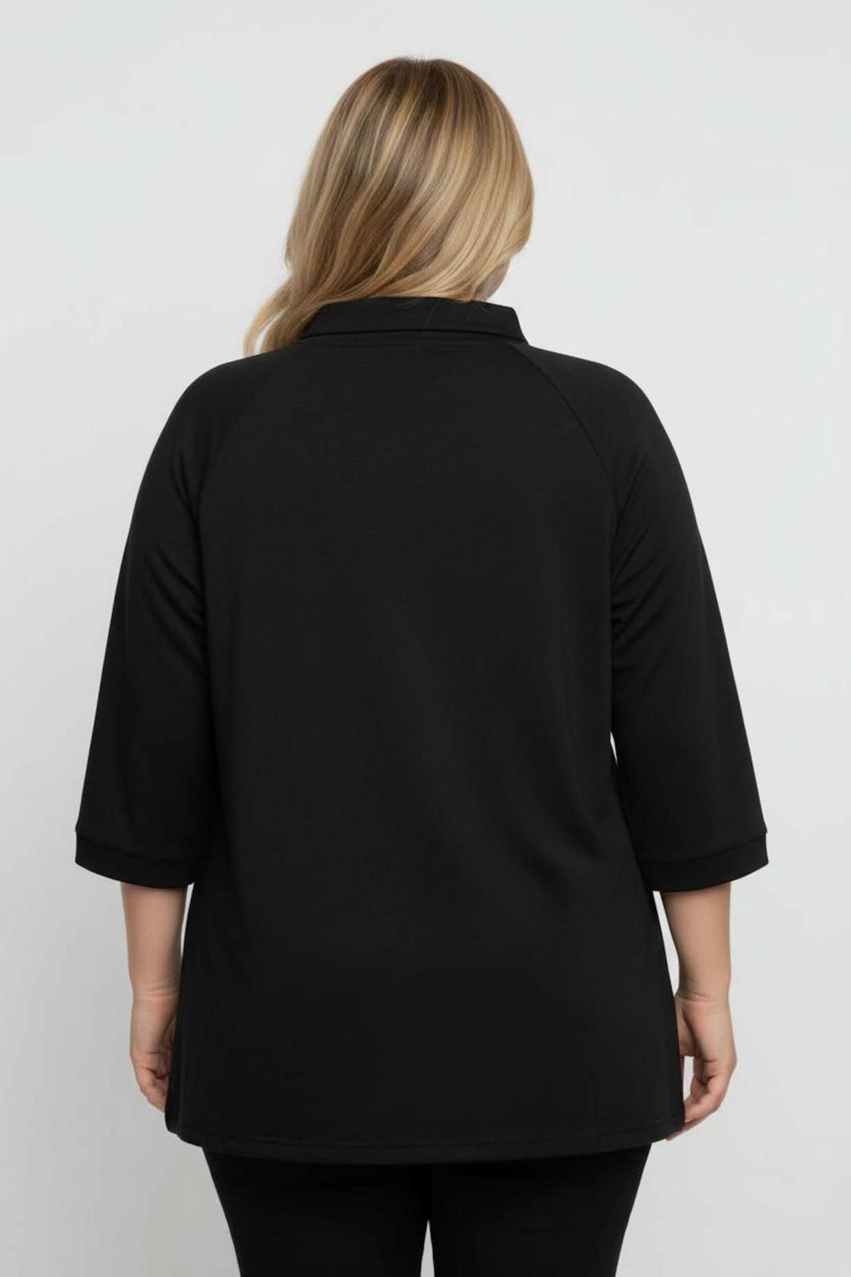 3/4-Arm-Shirt mit halsfernem Rollkragen - schwarz