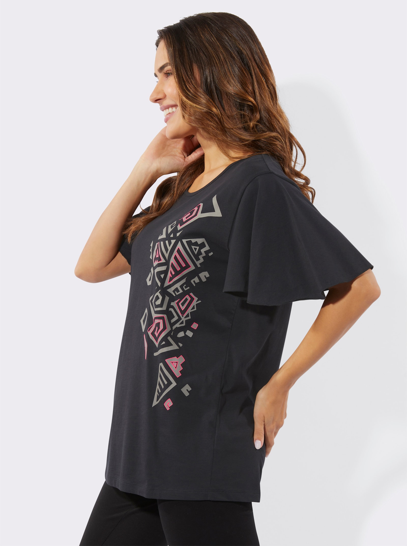 Dlhé tričko, etno potlač - čierna