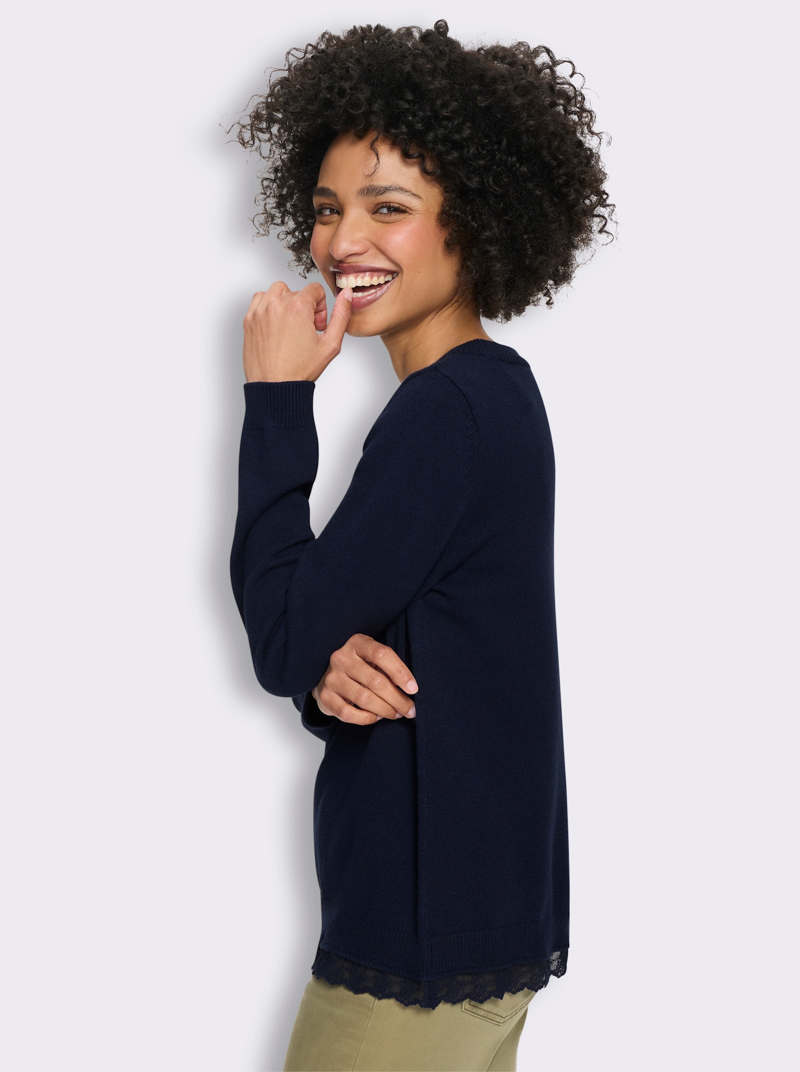 heine Langarm-Pullover mit Spitze - marine