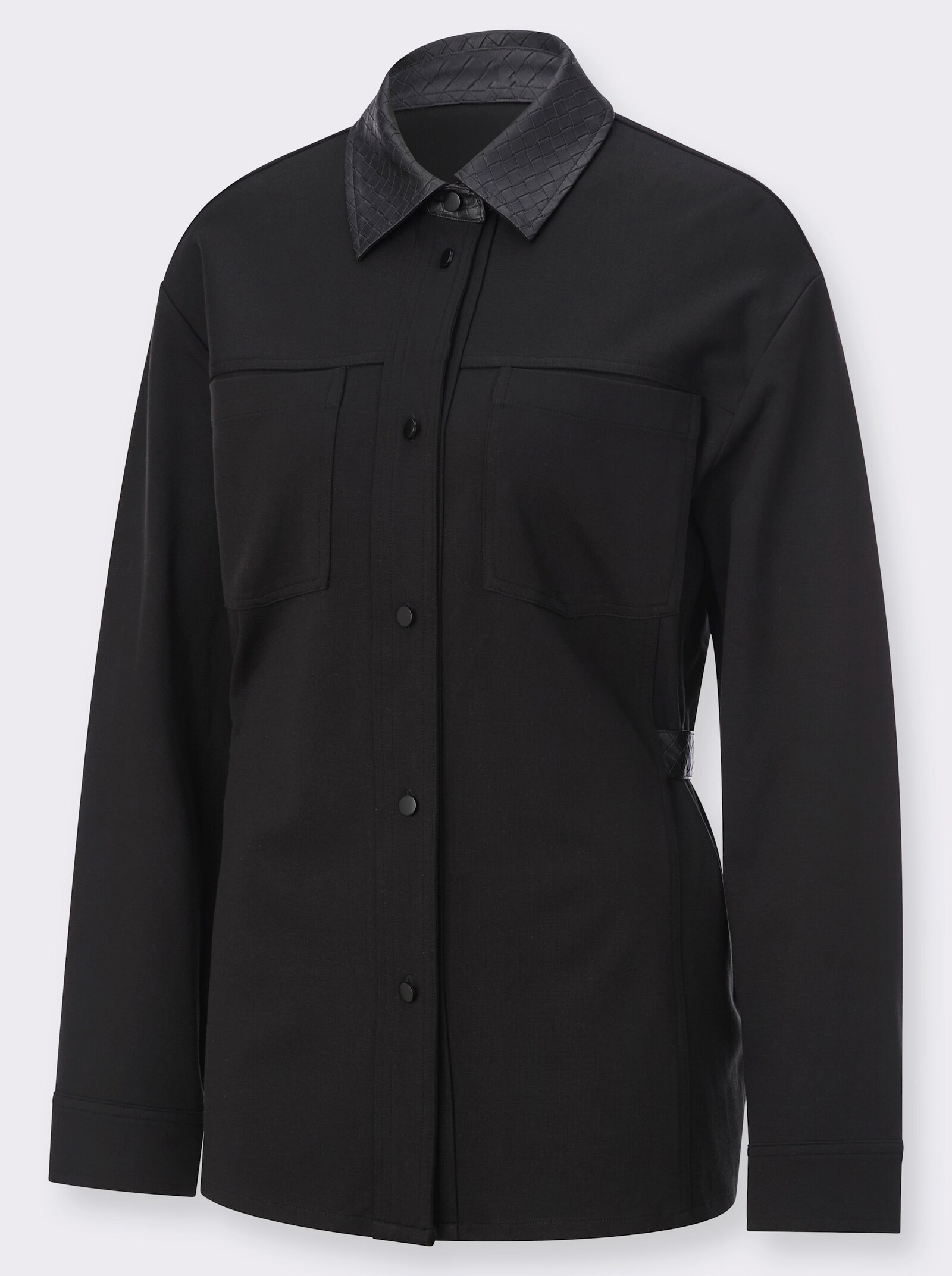 Shirtjacke mit seitlichem Riegel in Flecht-Optik - schwarz