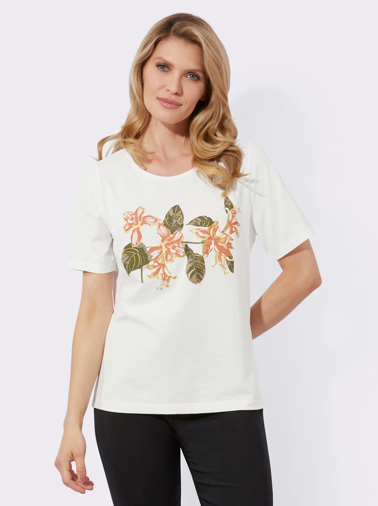 Shirt met print en goudkleurige details - ecru geprint