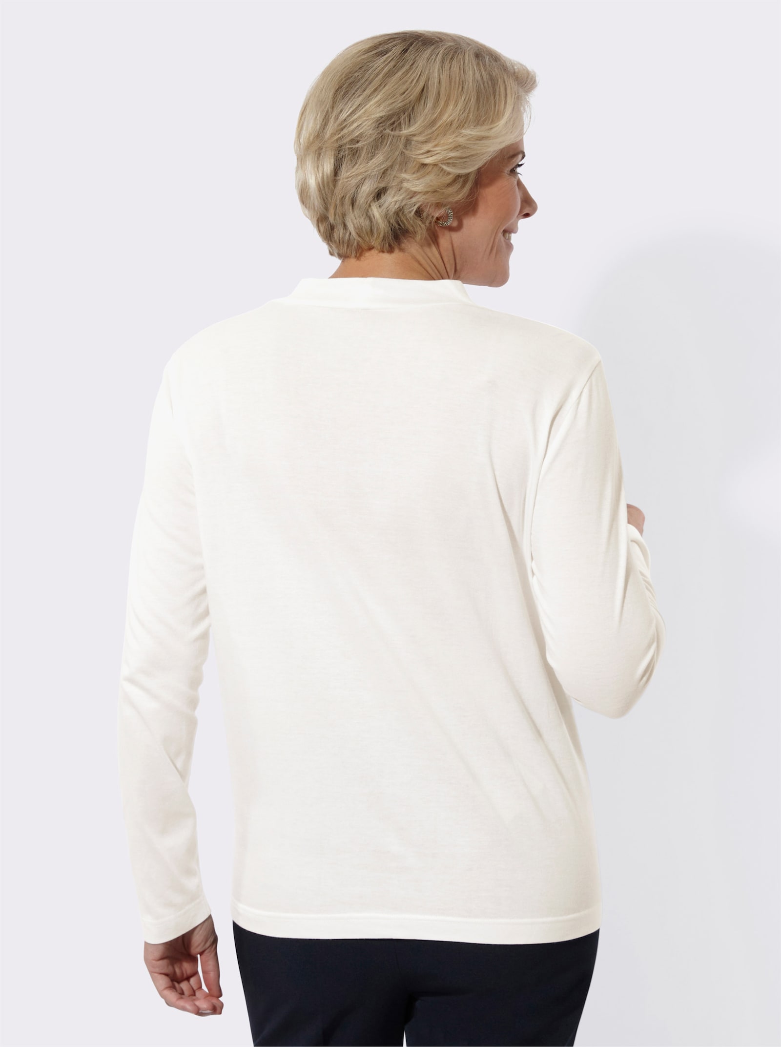 Stehkragenshirt mit Glitzersteinchen - ecru