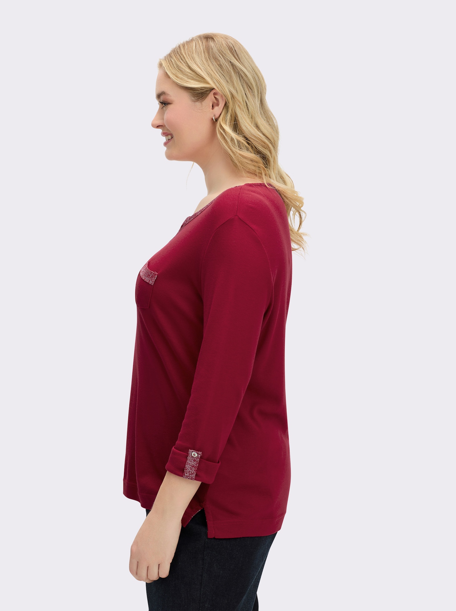 3/4-Arm-Shirt mit Glitzer-Details - dunkelrot
