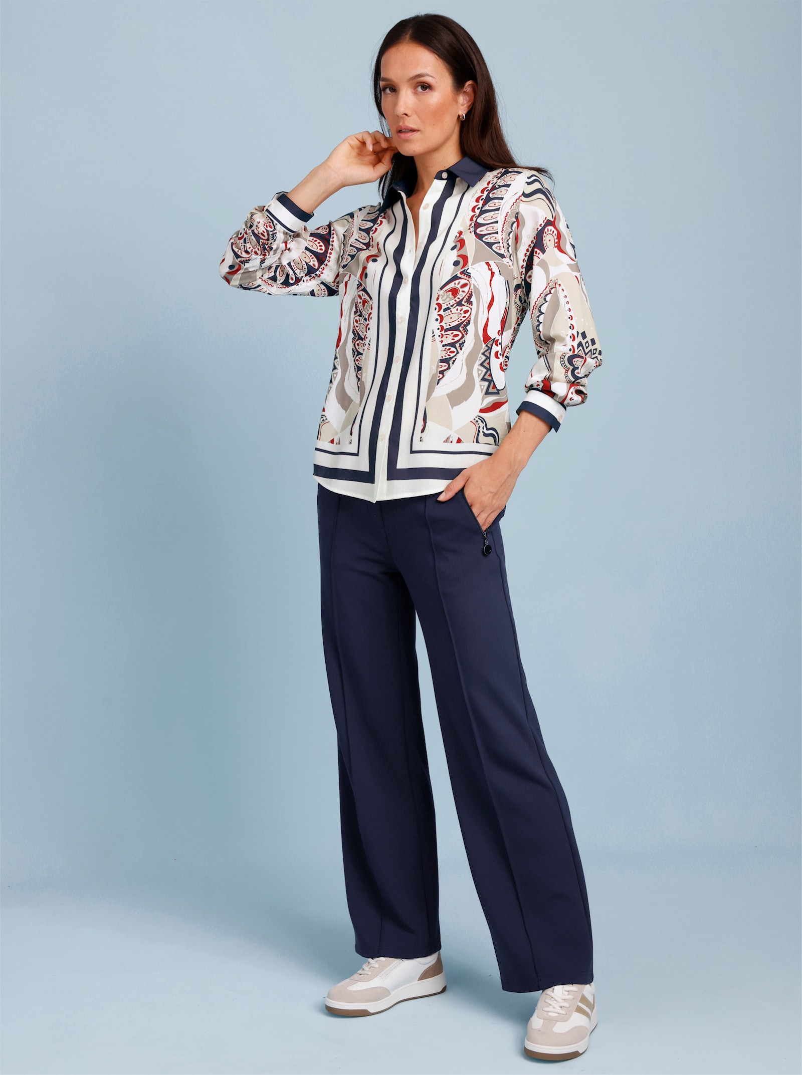 CREATION L PREMIUM Druckbluse im Tücherdruck - champagner-marine-bedruckt