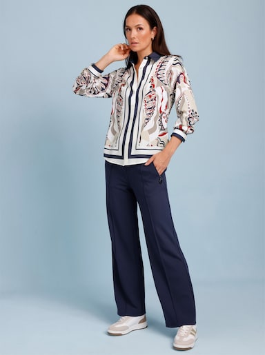 CREATION L PREMIUM Druckbluse im Tücherdruck - champagner-marine-bedruckt