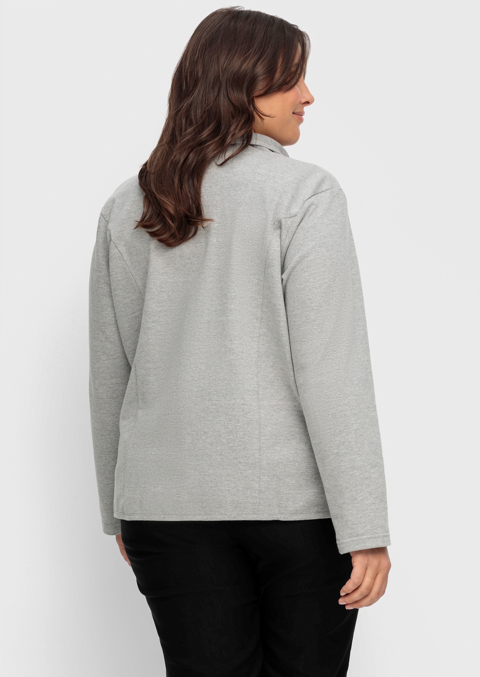 Jerseyblazer mit Umlegekragen, kurz geschnitten - hellgrau-meliert