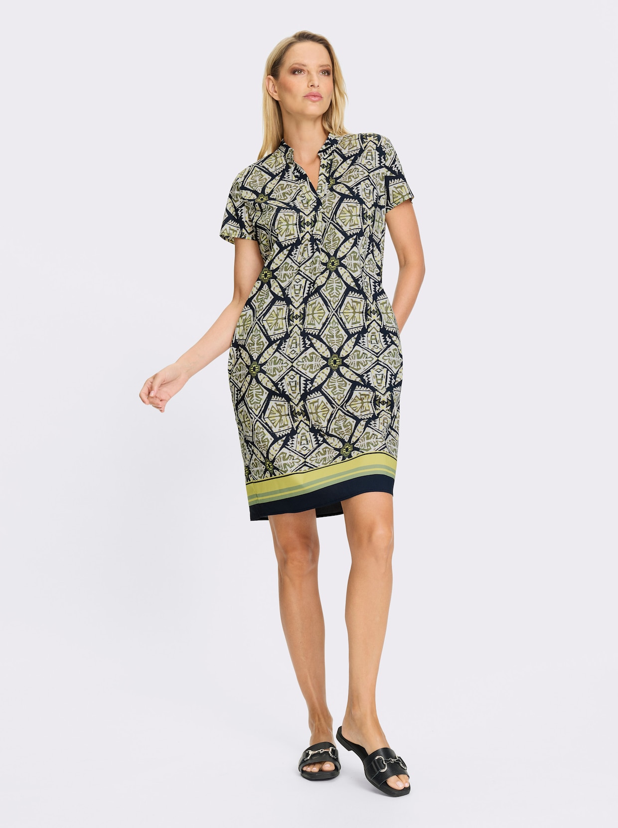 heine Druckkleid - schwarz-limone-bedruckt
