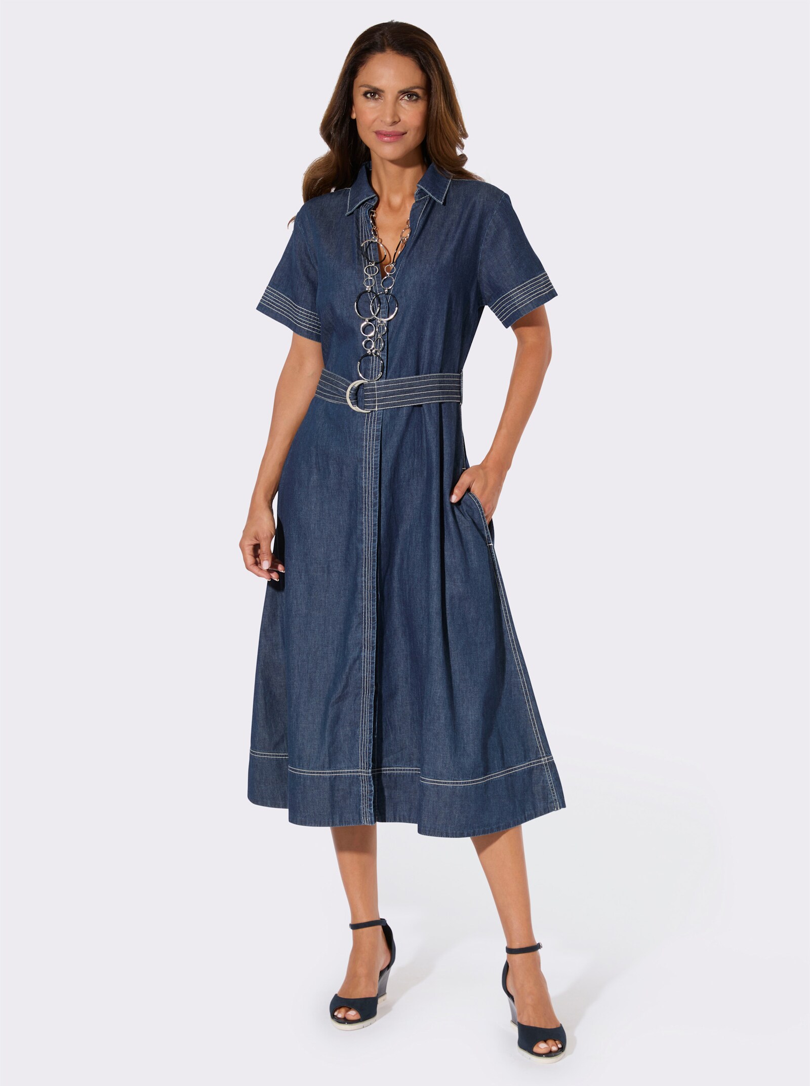 Jeanskleid mit Nahttaschen - blue-stone-washed