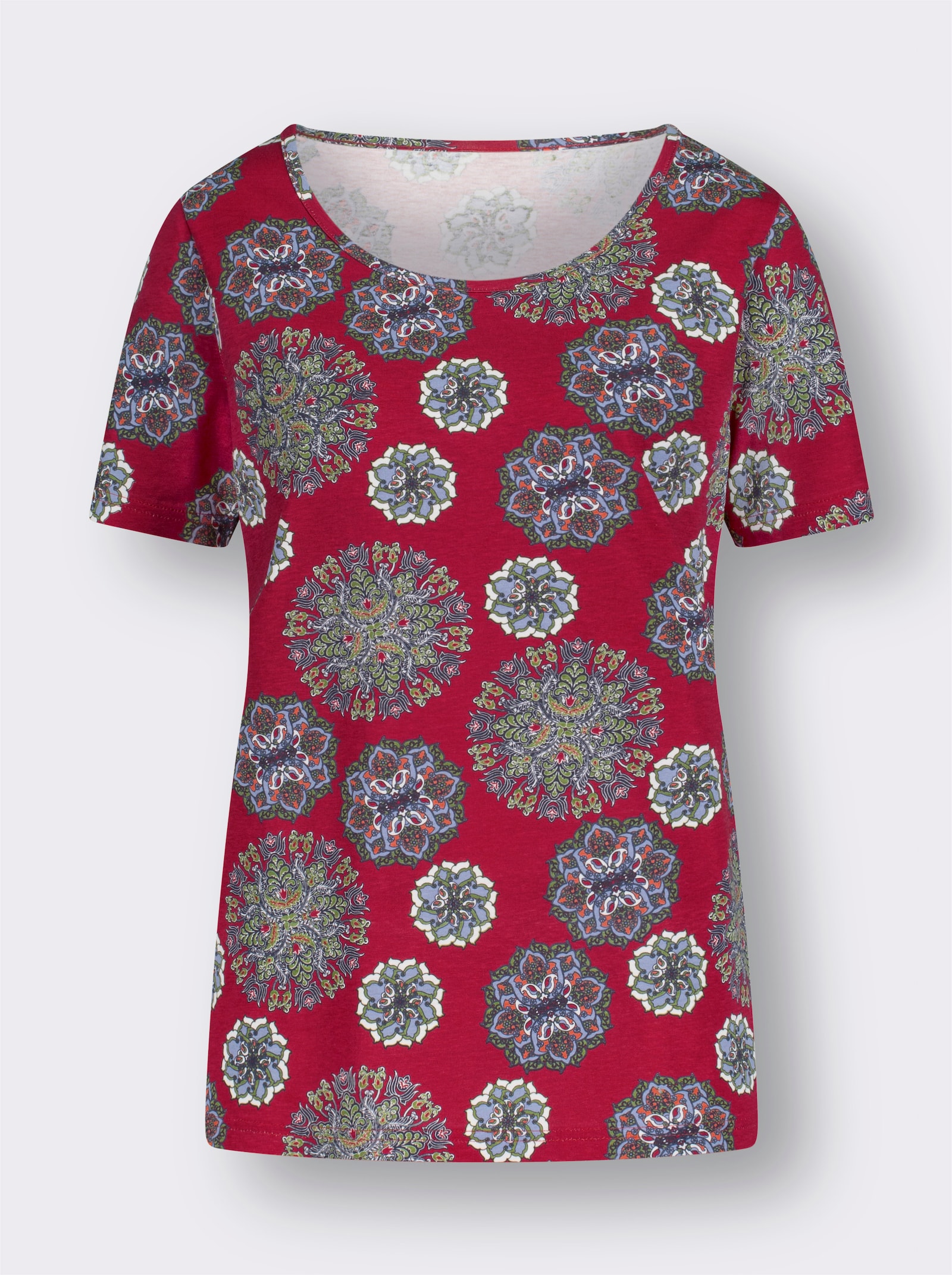 Kurzarmshirt in Mandala-Optik - rot