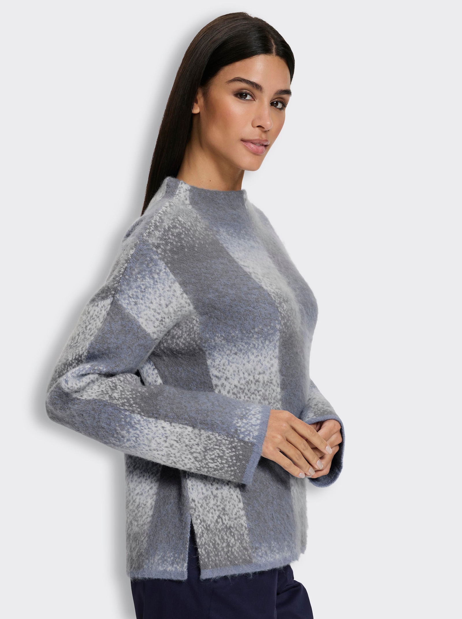heine Jacquardpullover mit Seitenschlitzen - hellblau-hellgrau-gemustert