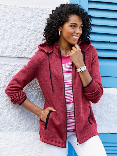 Strickfleecejacke - fuchsia-schwarz-meliert