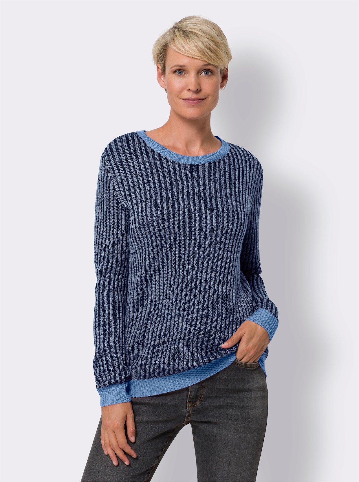 Langarm-Pullover - marine-himmelblau