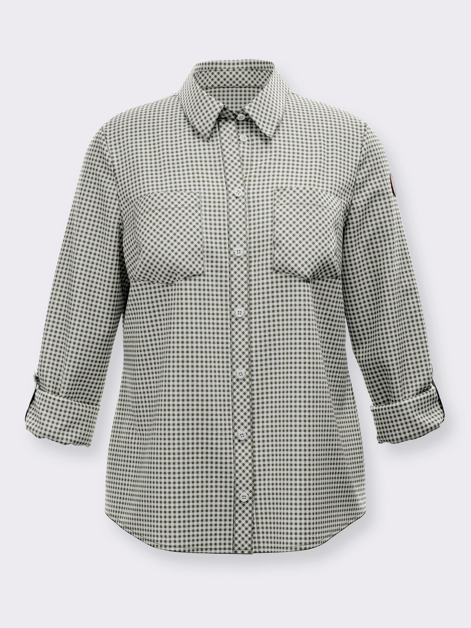  Karobluse mit Brusttaschen - khaki-weiß-kariert
