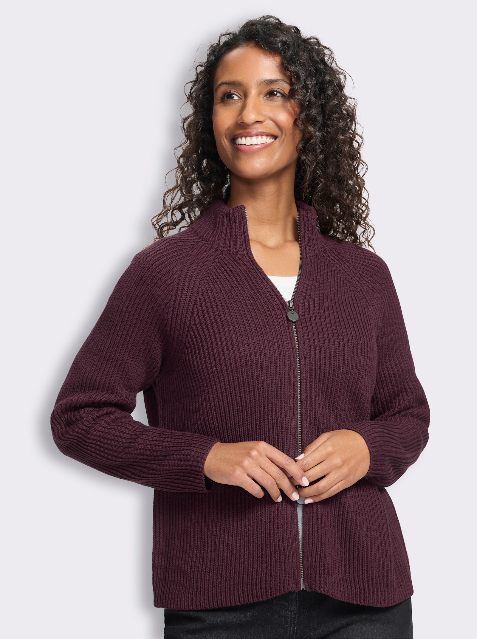 heine Cardigan mit 2-Wege-Zipper - burgund