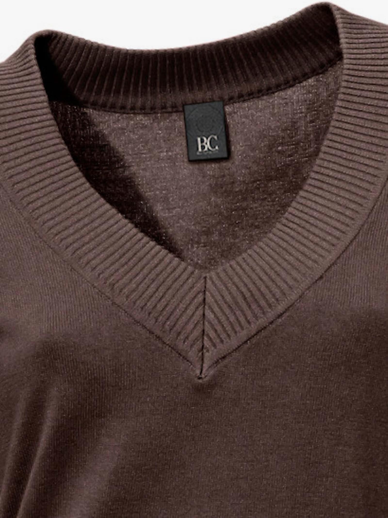 heine V-Ausschnitt-Pullover aus reiner Baumwolle - schokobraun