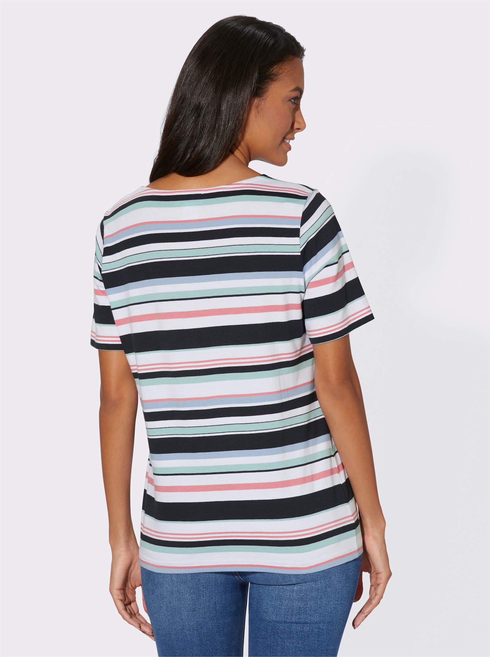 Shirt met korte mouwen en rechte zoom - marine gestreept