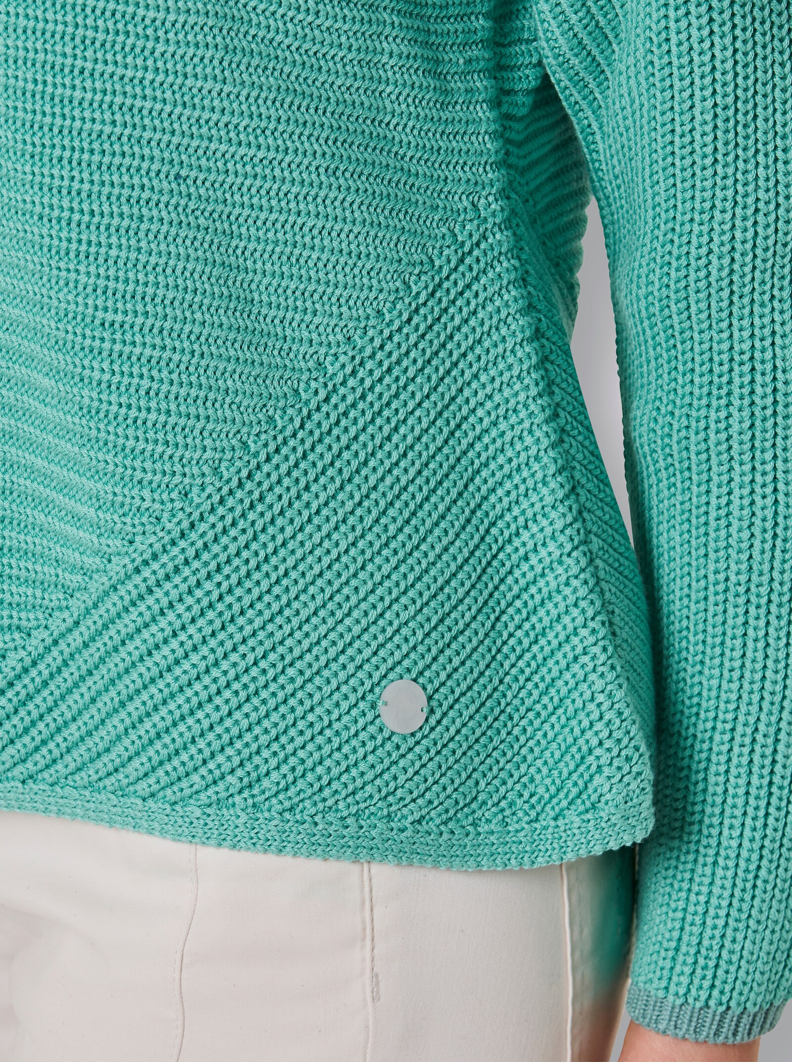 CREATION L PREMIUM Langarm-Pullover mit Kontrastkanten - blaugrün