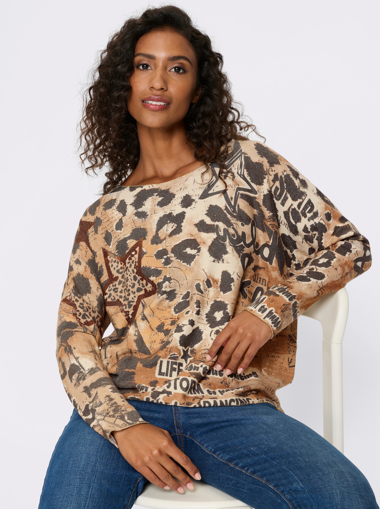 heine Pullover mit Effektgarn - champagner-graphit-bedruckt