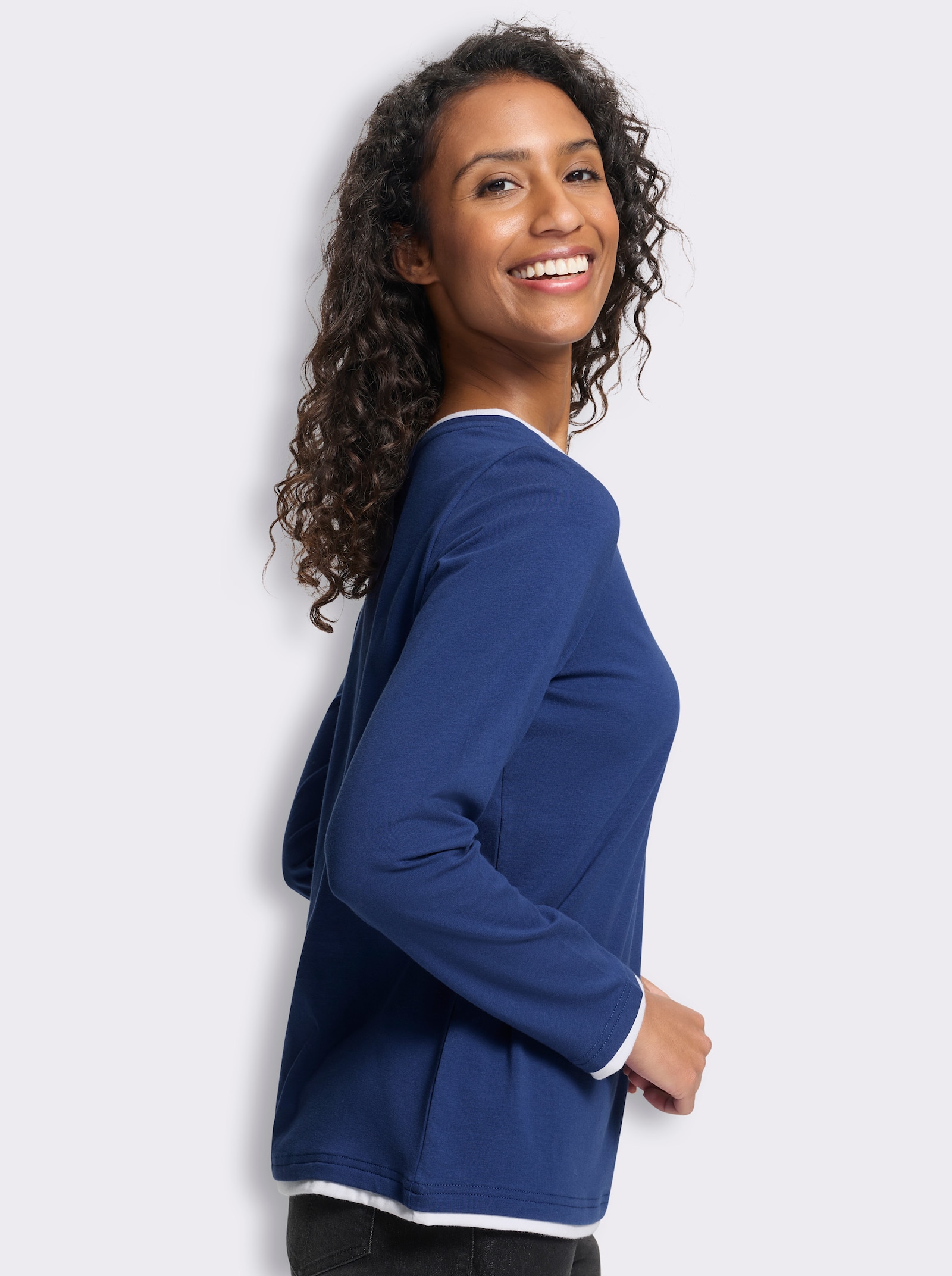 heine Rundhalsshirt in 2-in-1-Optik - royalblau-weiß
