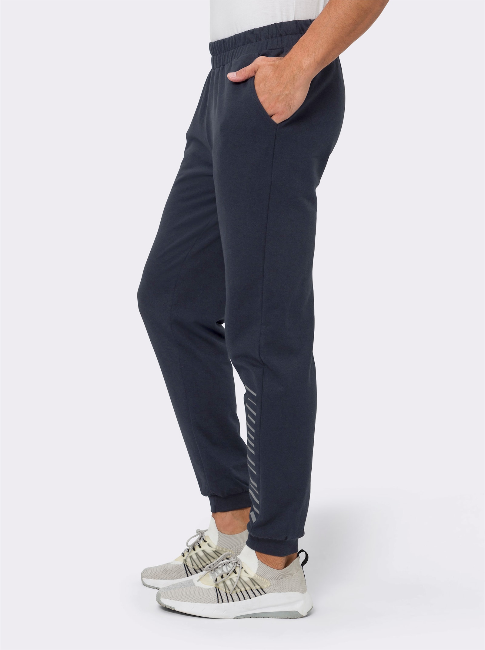 Vrijetijdsbroek met elastische boordjes aan de zoom - marine