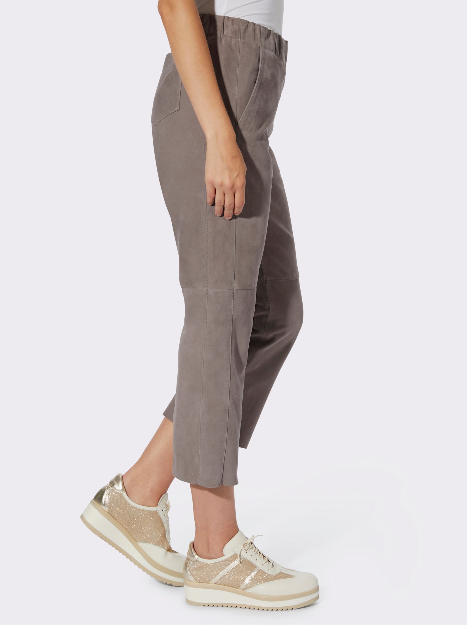 heine Lederhose mit Rundum-Dehnbund - taupe