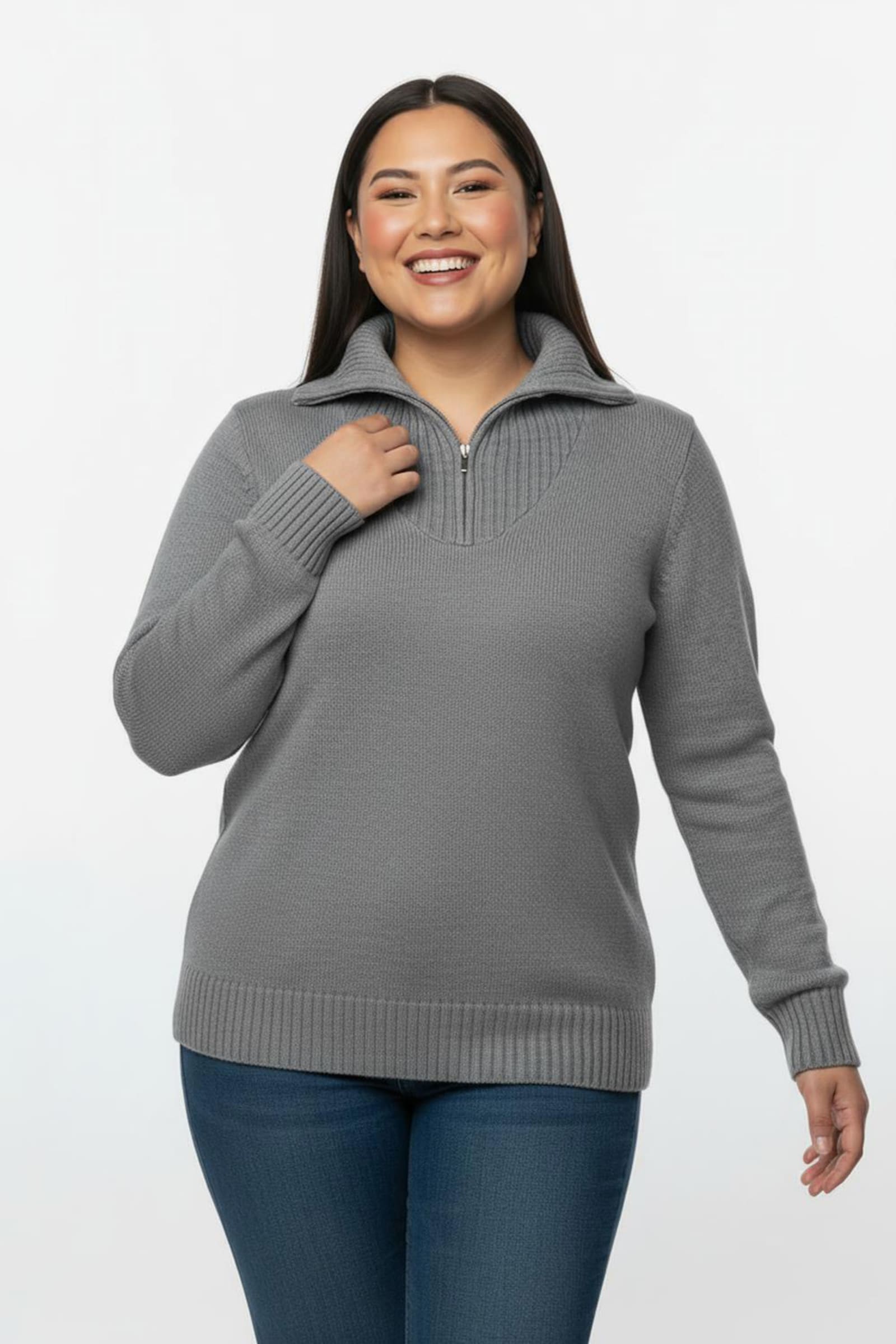 Troyer mit breiten Rippabschlüssen - grau-meliert