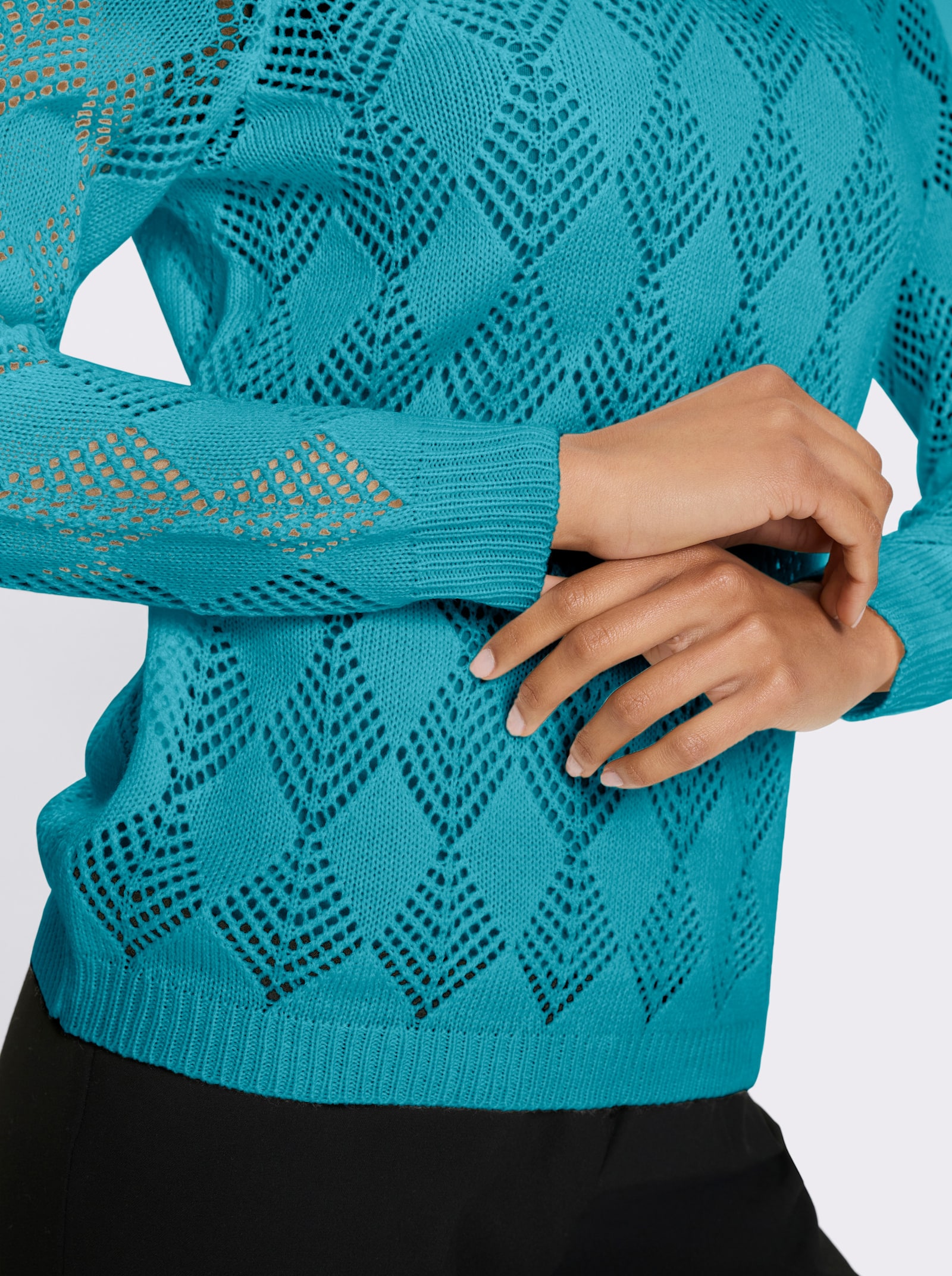 Ajourpullover in ruitlook - turquoise