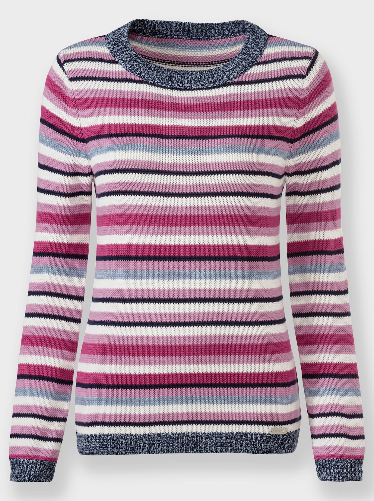 Langarm-Pullover - marine-magenta-geringelt