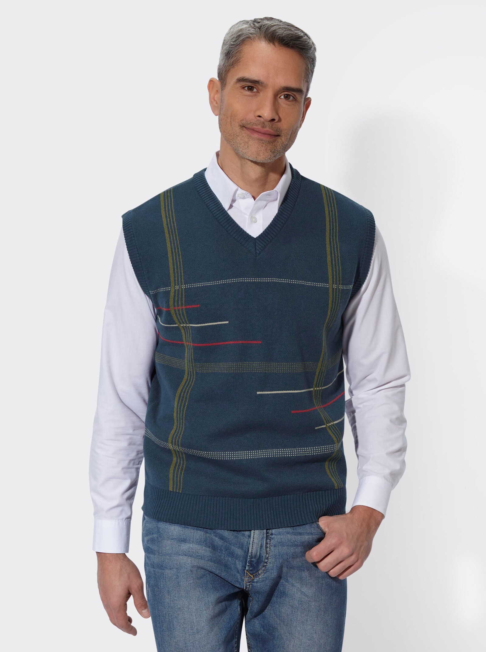 Pullunder mit grafischem Strickmuster - dunkelblau-gemustert