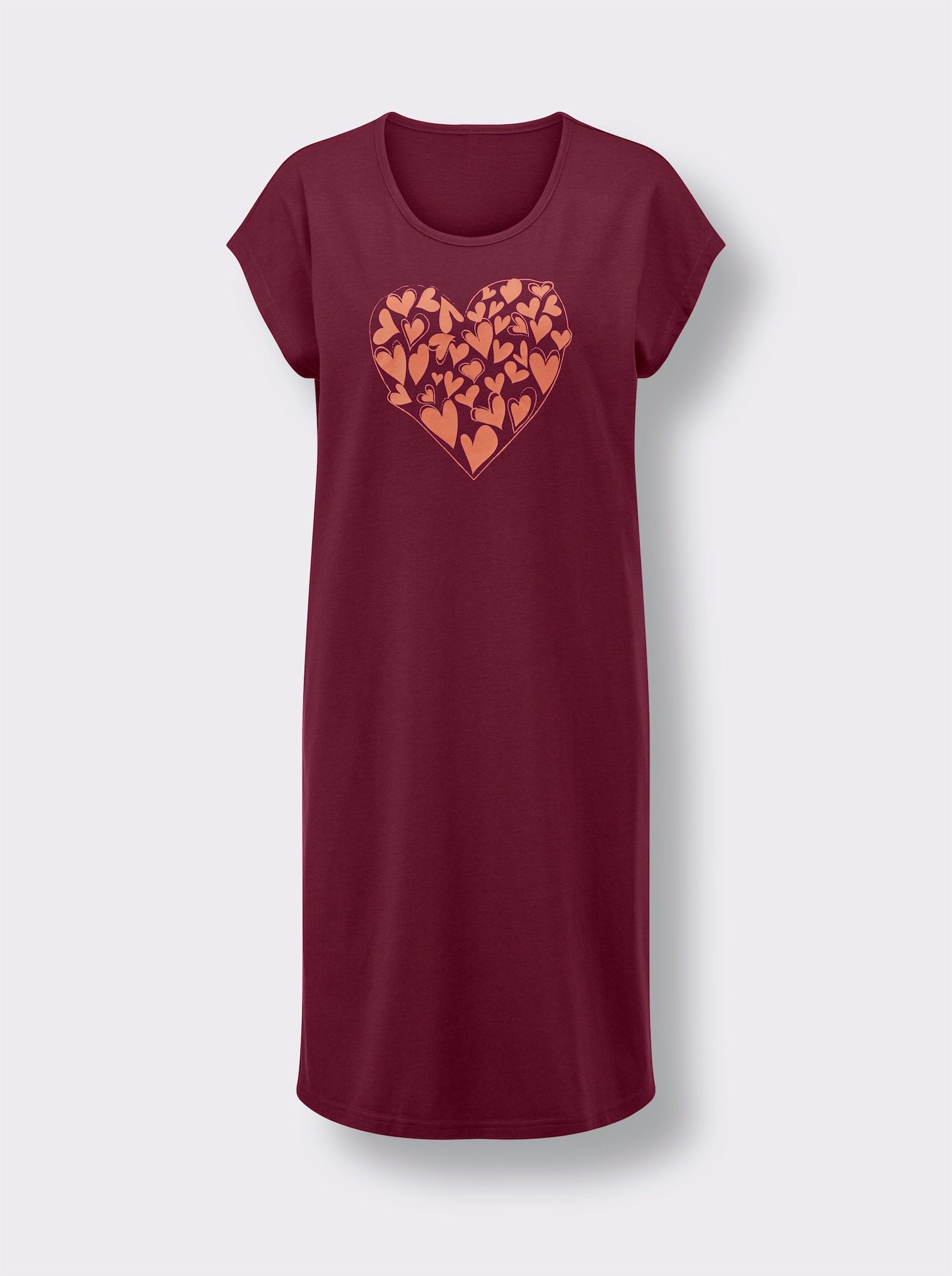 wäschepur Sleepshirts mit platziertem Druckmuster - bordeaux-bedruckt + papaya-bedruckt