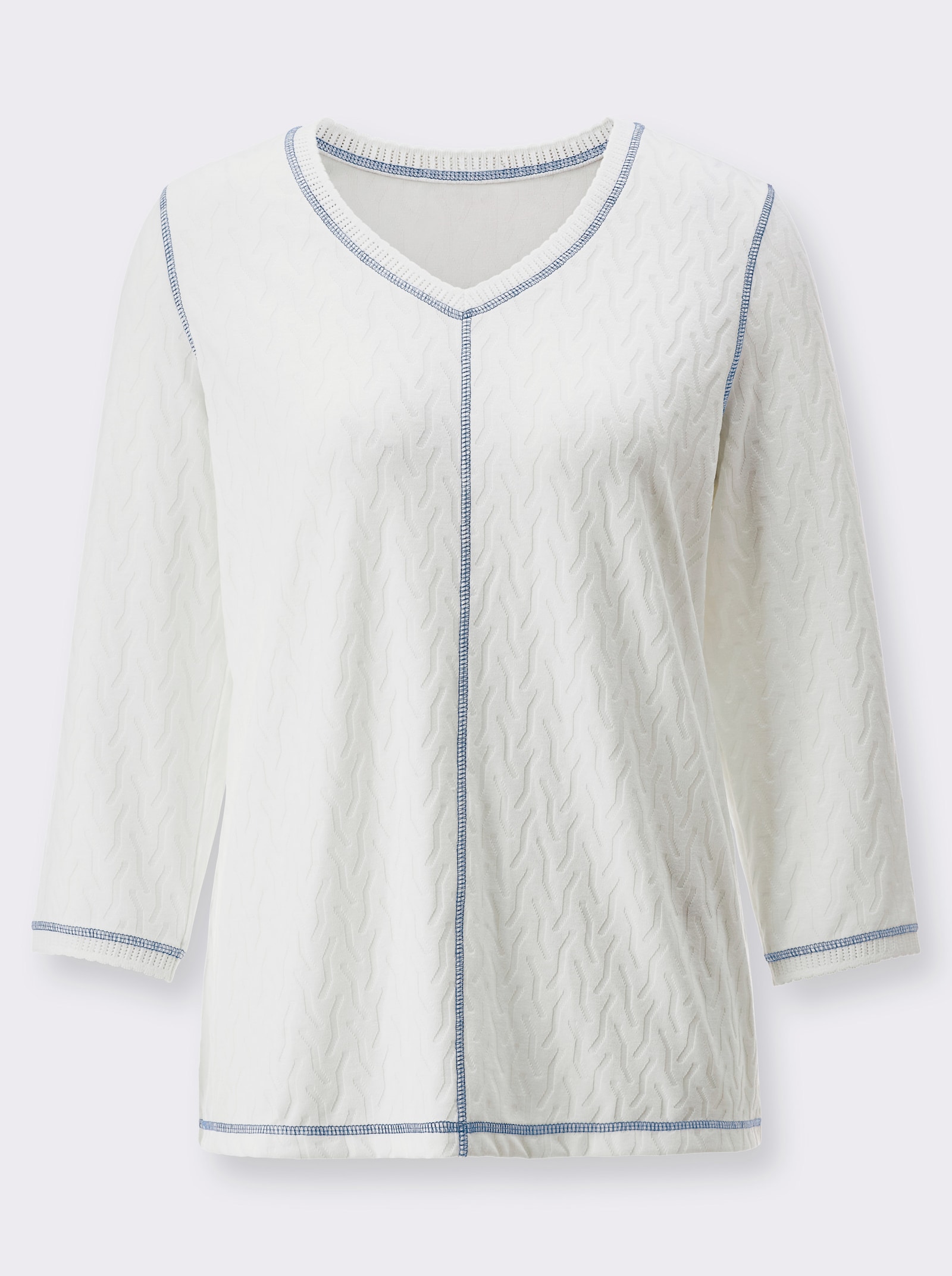 V-Shirt in Jersey-Jacquard-Qualität - weiß