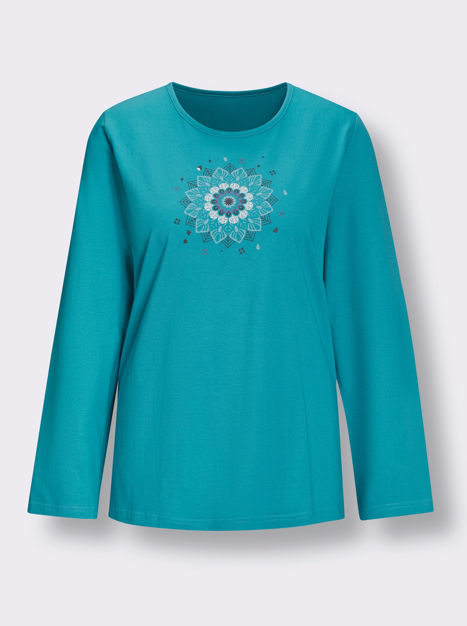 Comtessa Schlafanzug mit platziertem Motiv - türkis-grau-bedruckt