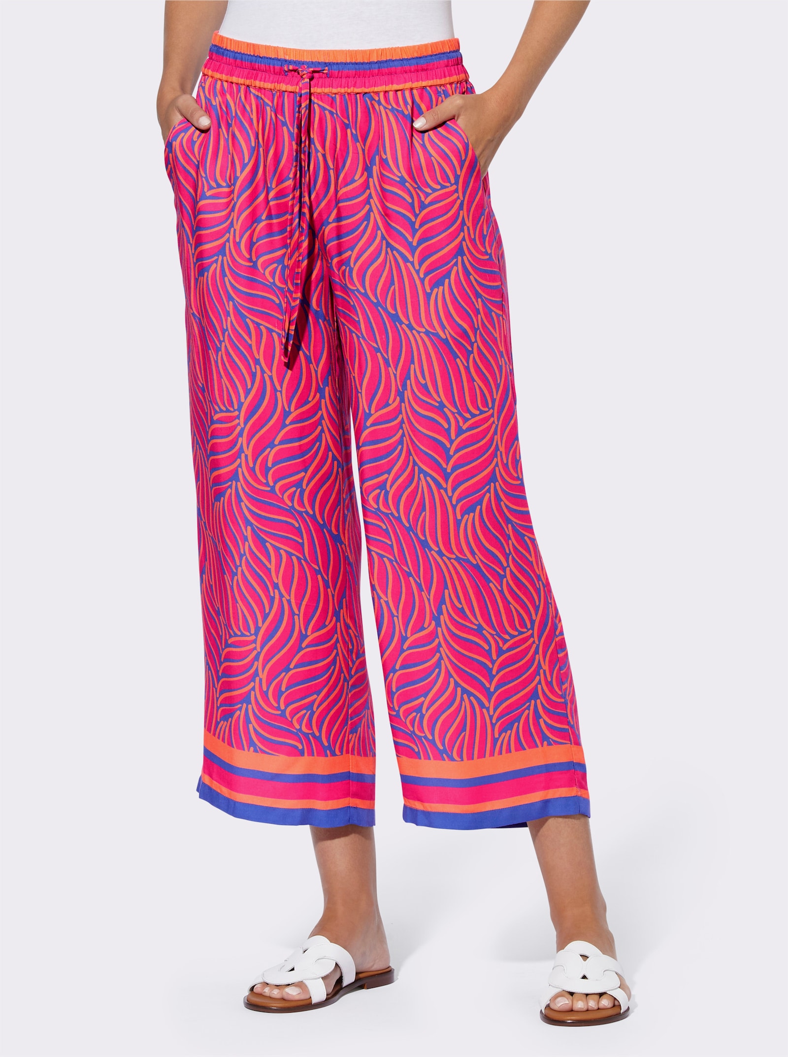 heine Broek met print van strijkvrij materiaal - koningsblauw/pink bedrukt