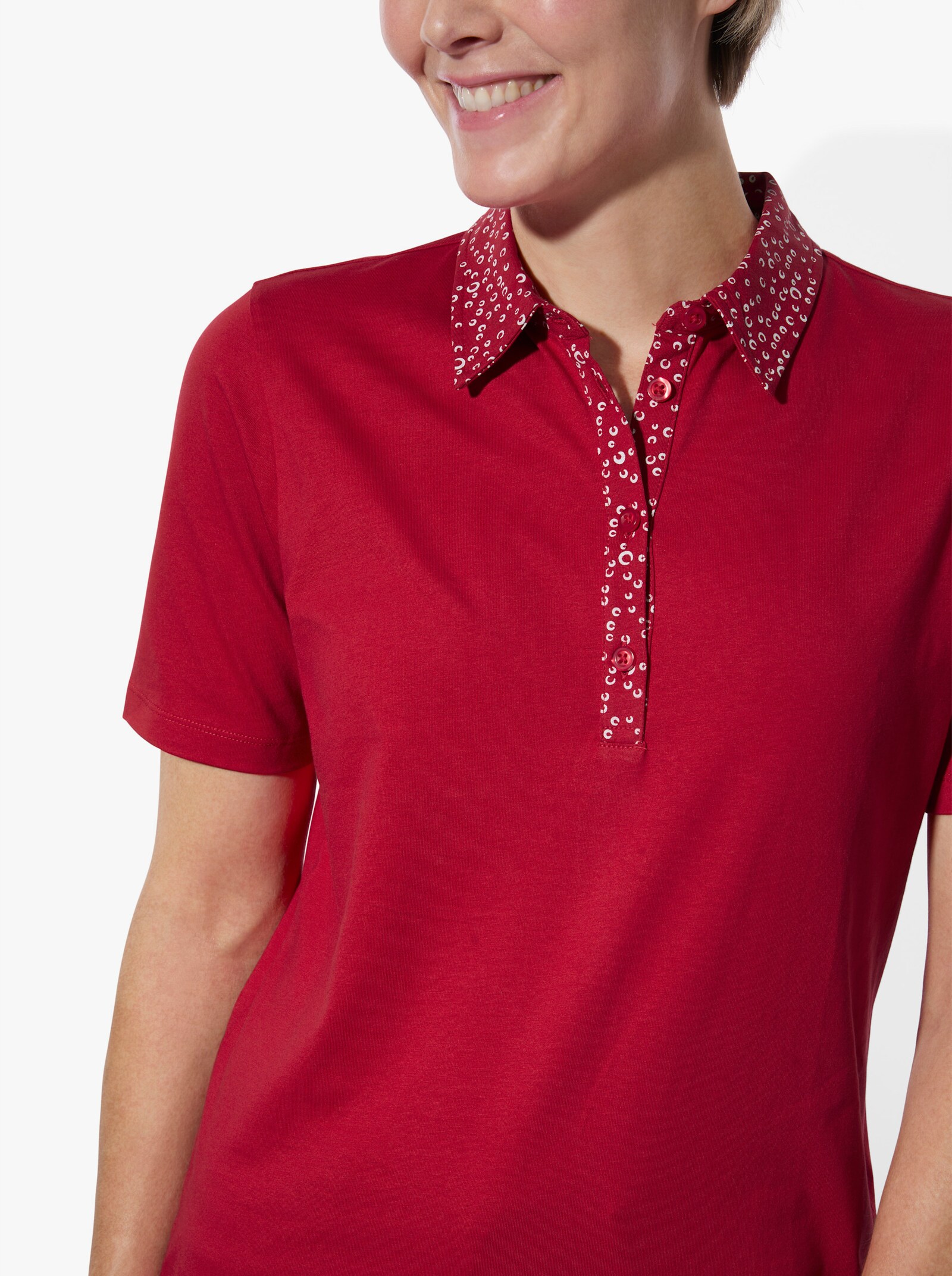 Poloshirt mit bedrucktem Kragen - rot-weiß-getupft + rot