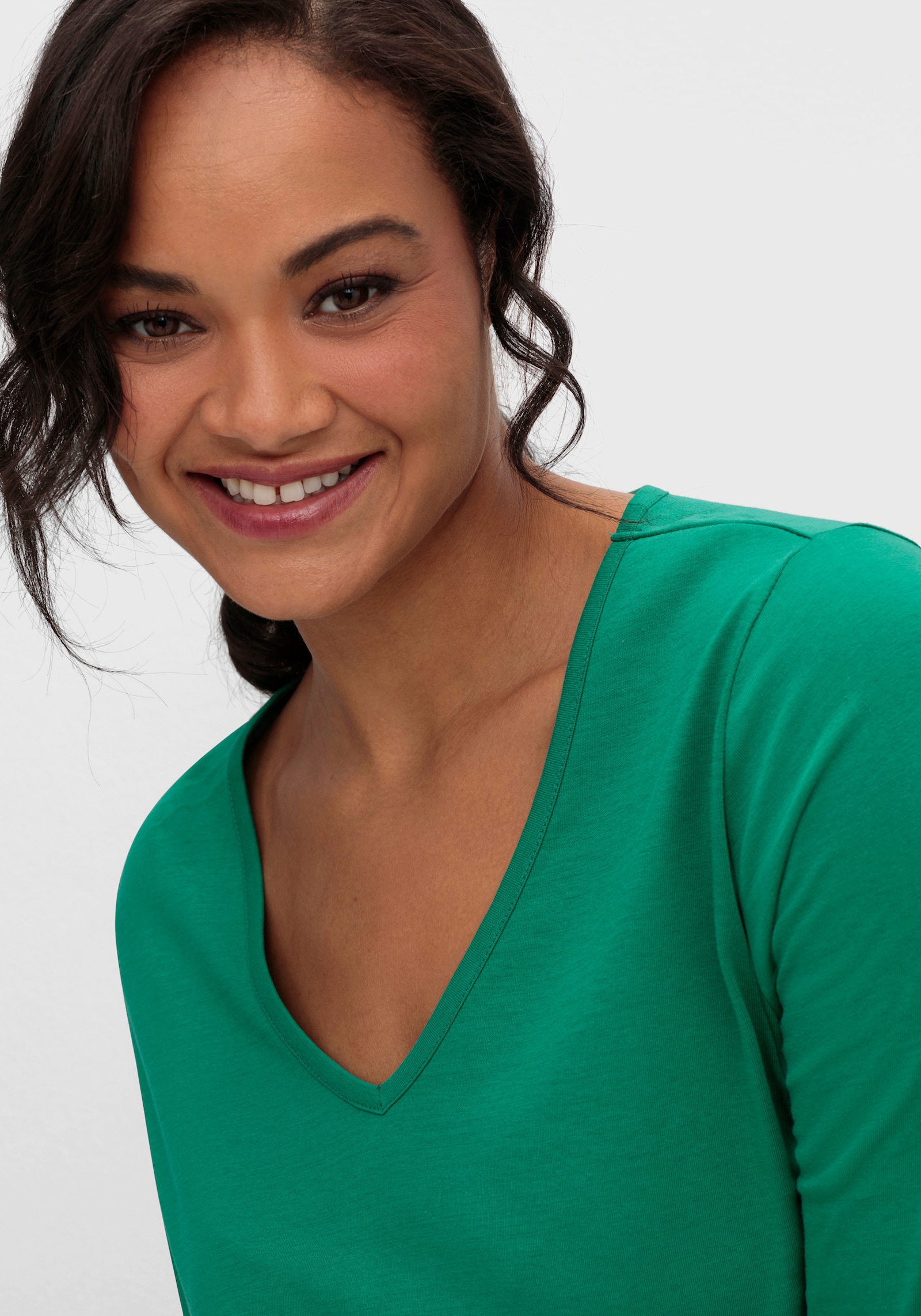 3/4-Arm-Shirt mit V-Ausschnitt - grün