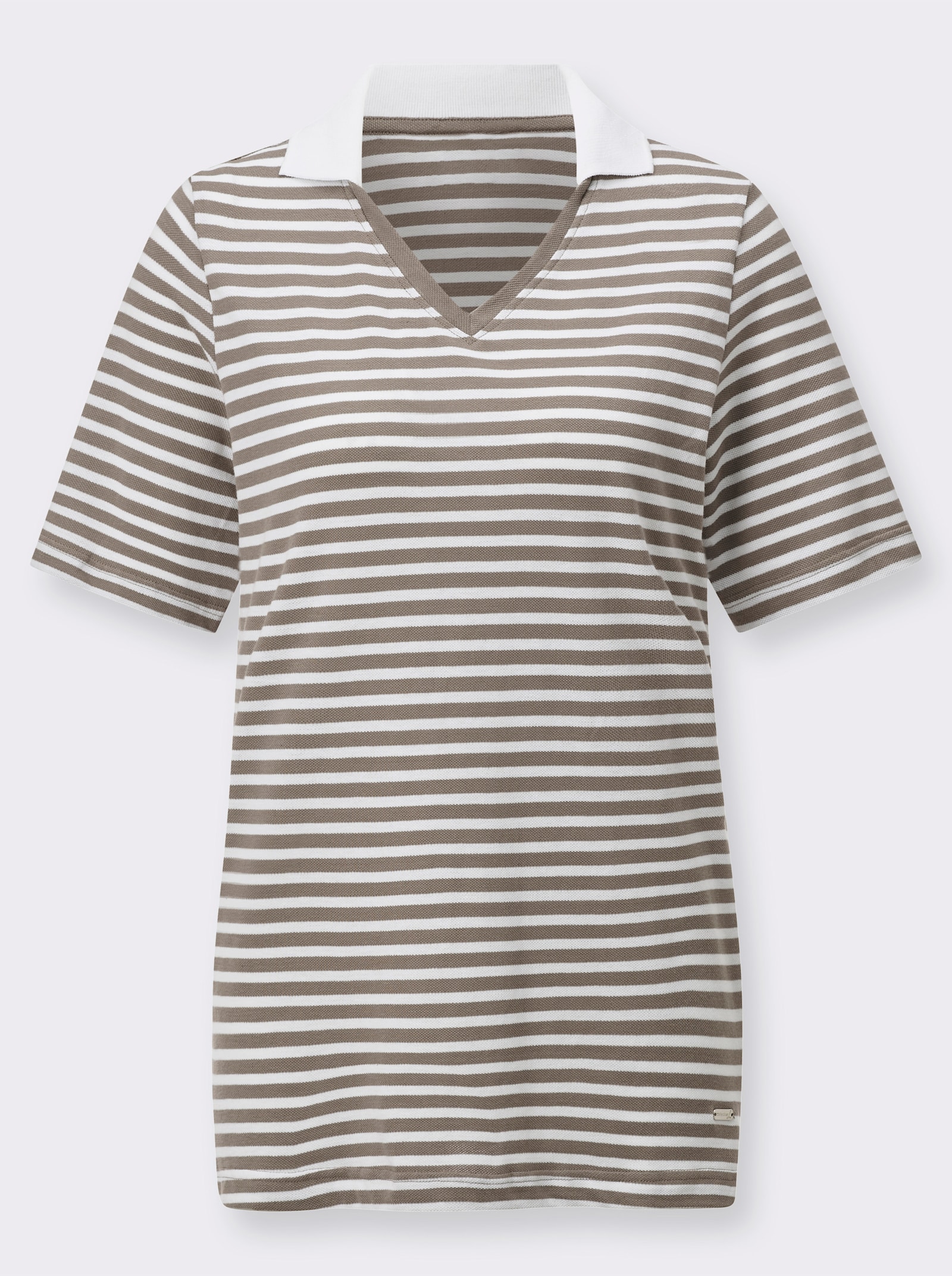 Ringelshirt in Pikee-Qualität - taupe-weiss-geringelt