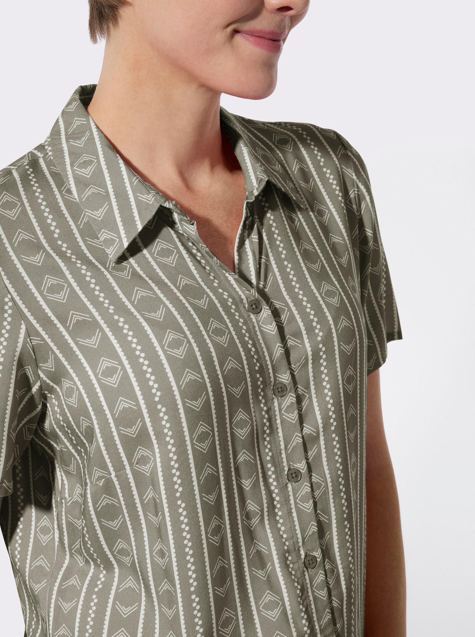 Gestreifte Bluse aus reiner Viskose - khaki-ecru-gestreift
