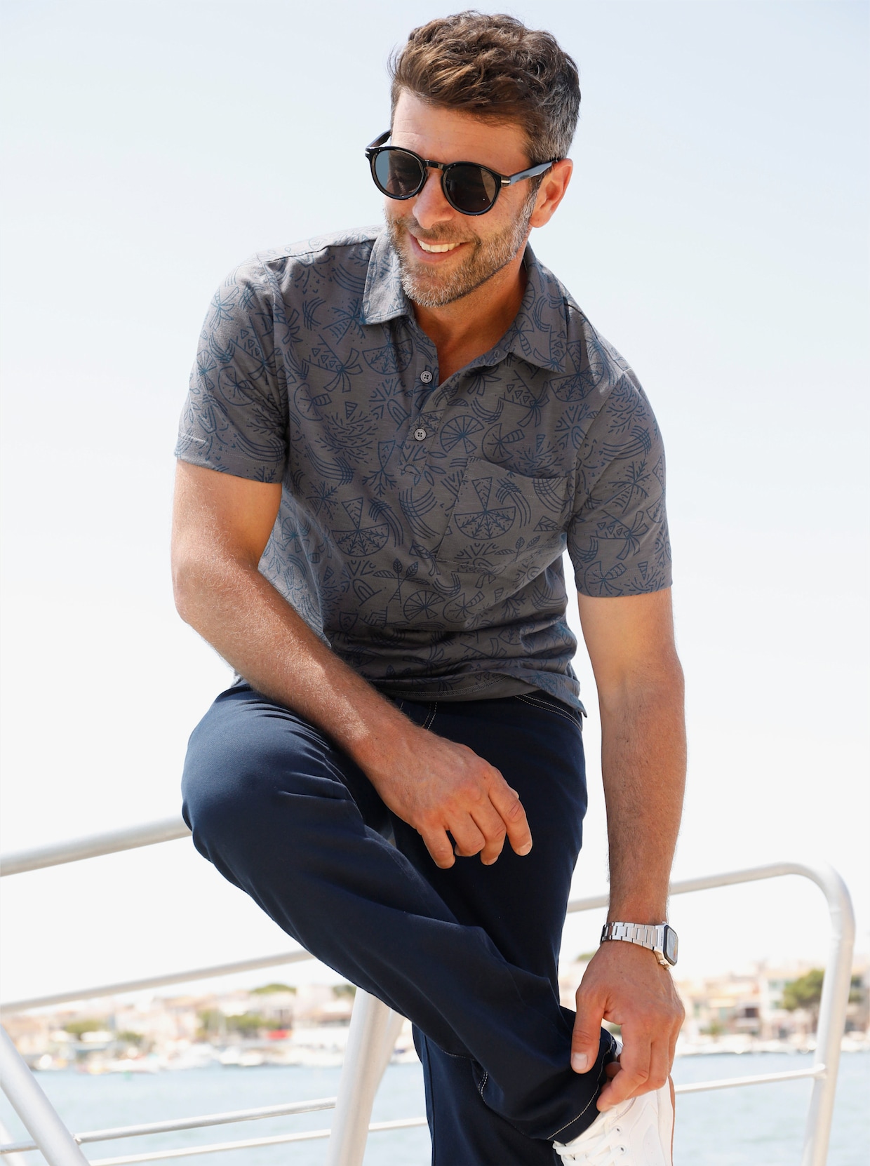 Marco Donati Kurzarmshirt - anthrazit-bedruckt