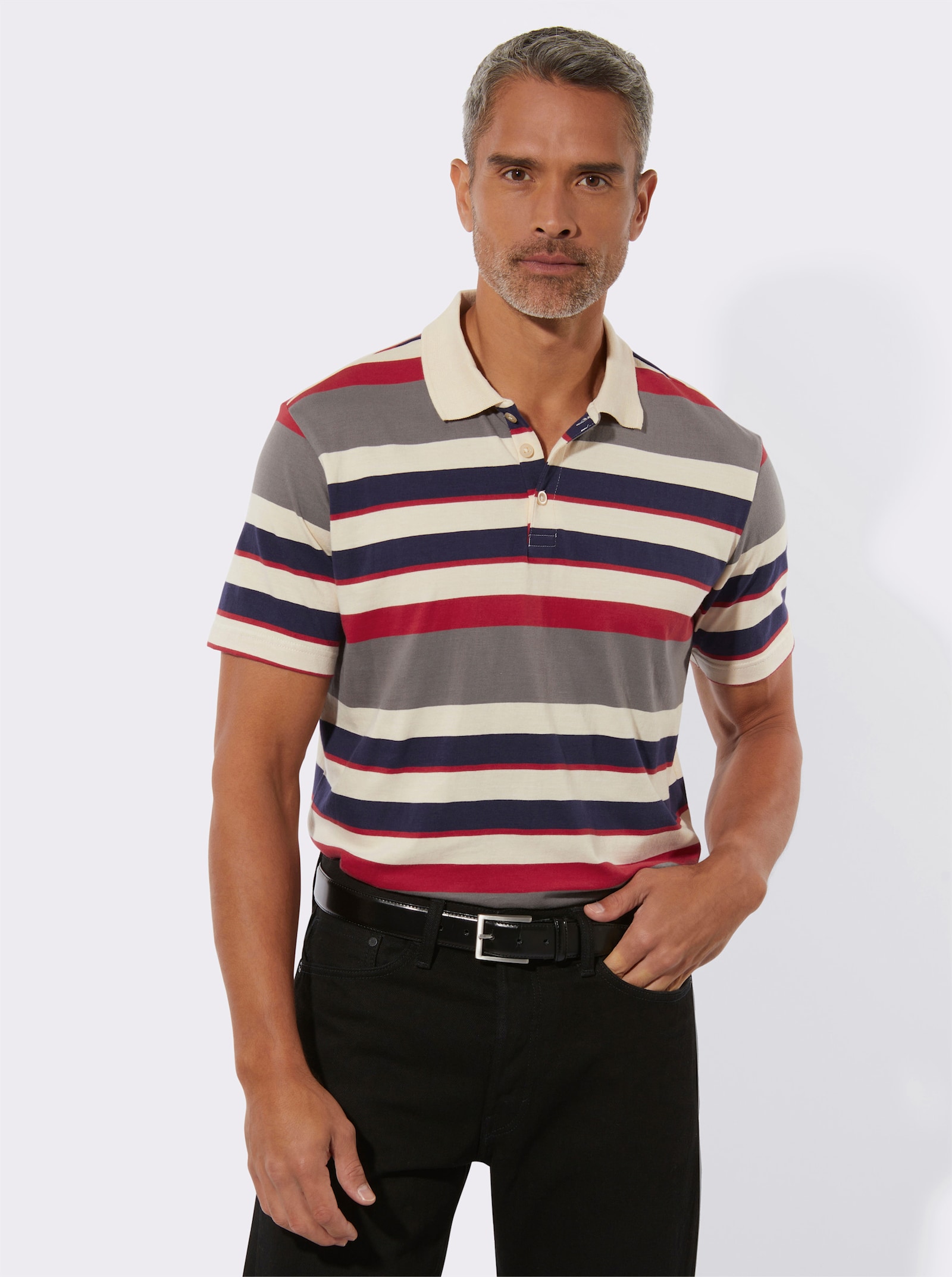 Poloshirt met streepjespatroon - aardbei/zand gestreept