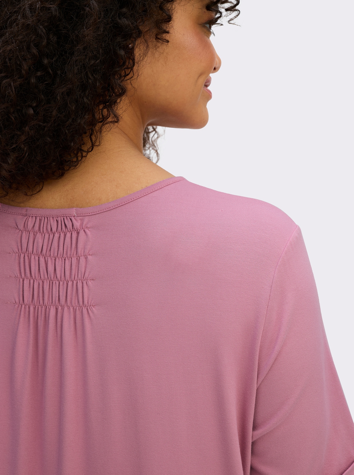 sheego V-Shirt in A-Linie, mit Glitzerdruck - altrosa-bedruckt