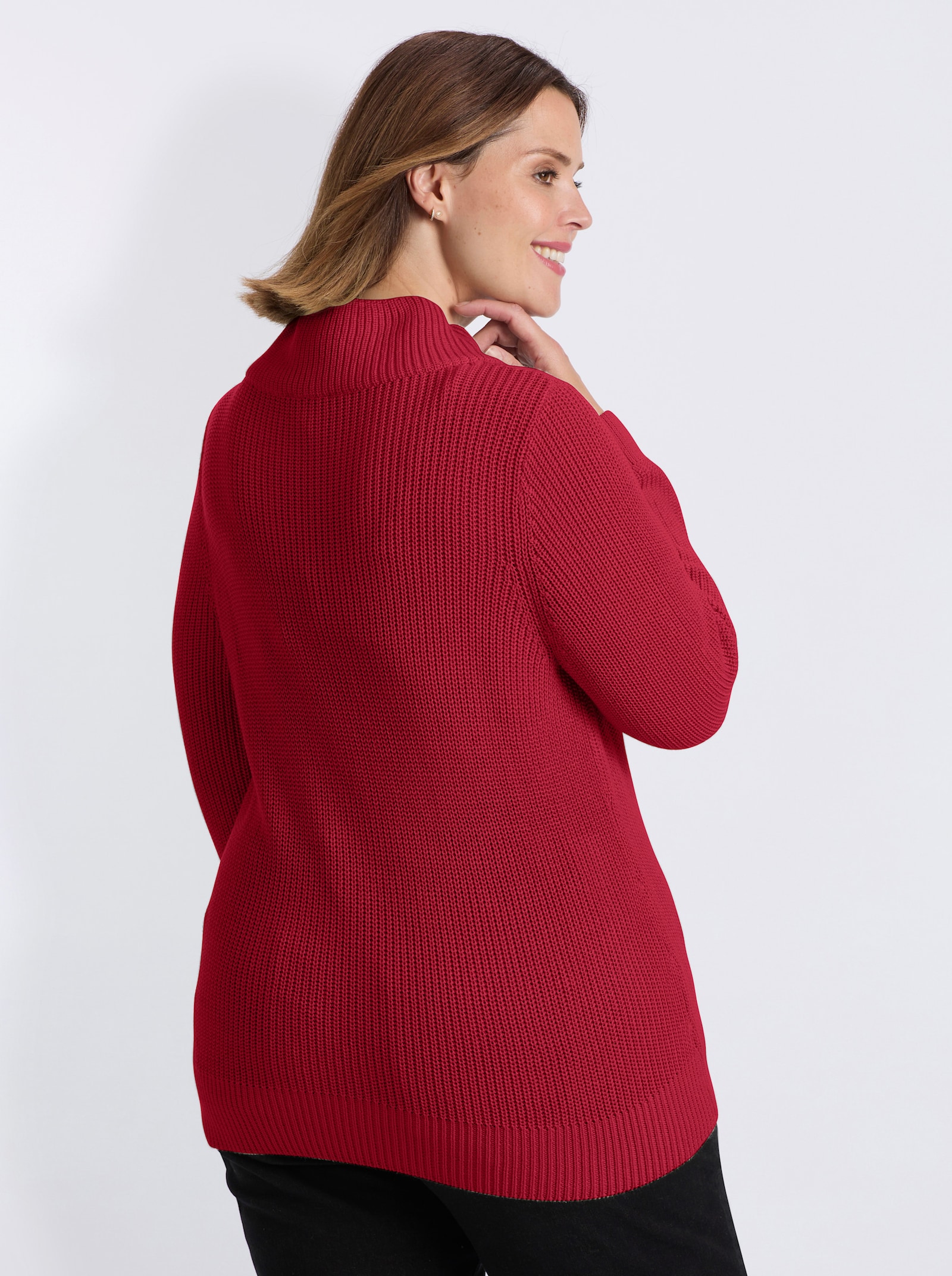 Strickpullover mit überlappendem Stehkragen - rot