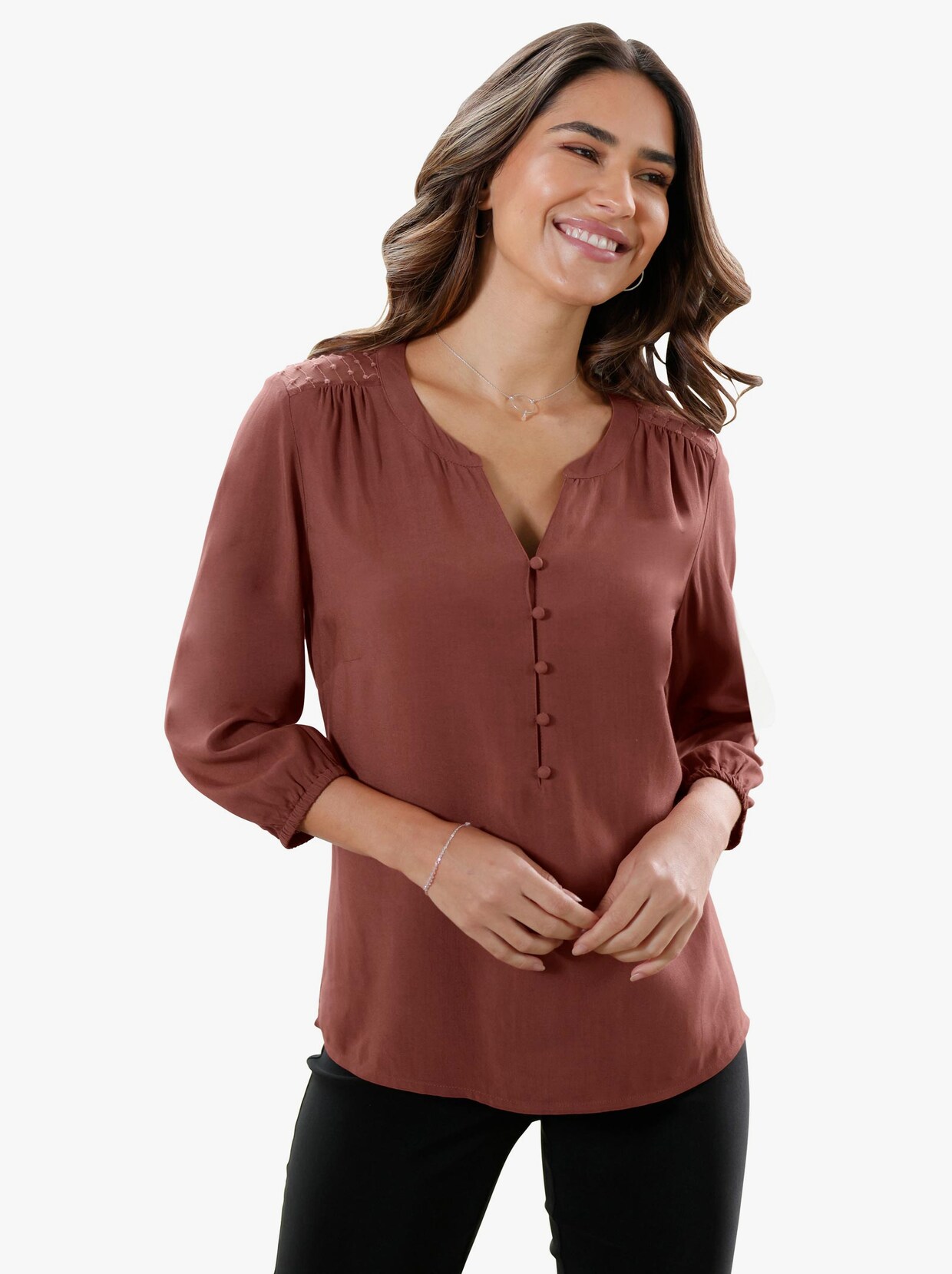 Comfortabele blouse - roodbruin